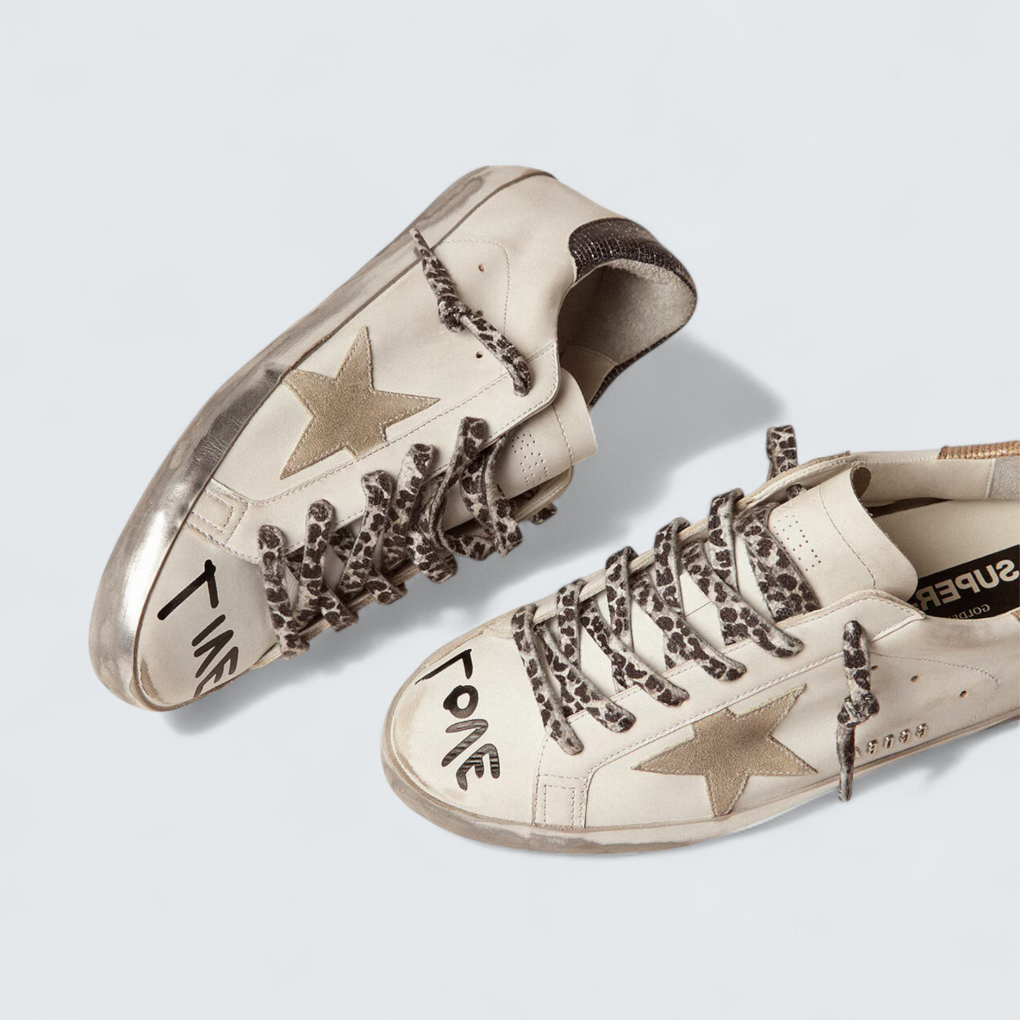 Super-Star 'White Leather with Ice-Gray Suede Star and Mismatched Corduroy Heel Tabs'