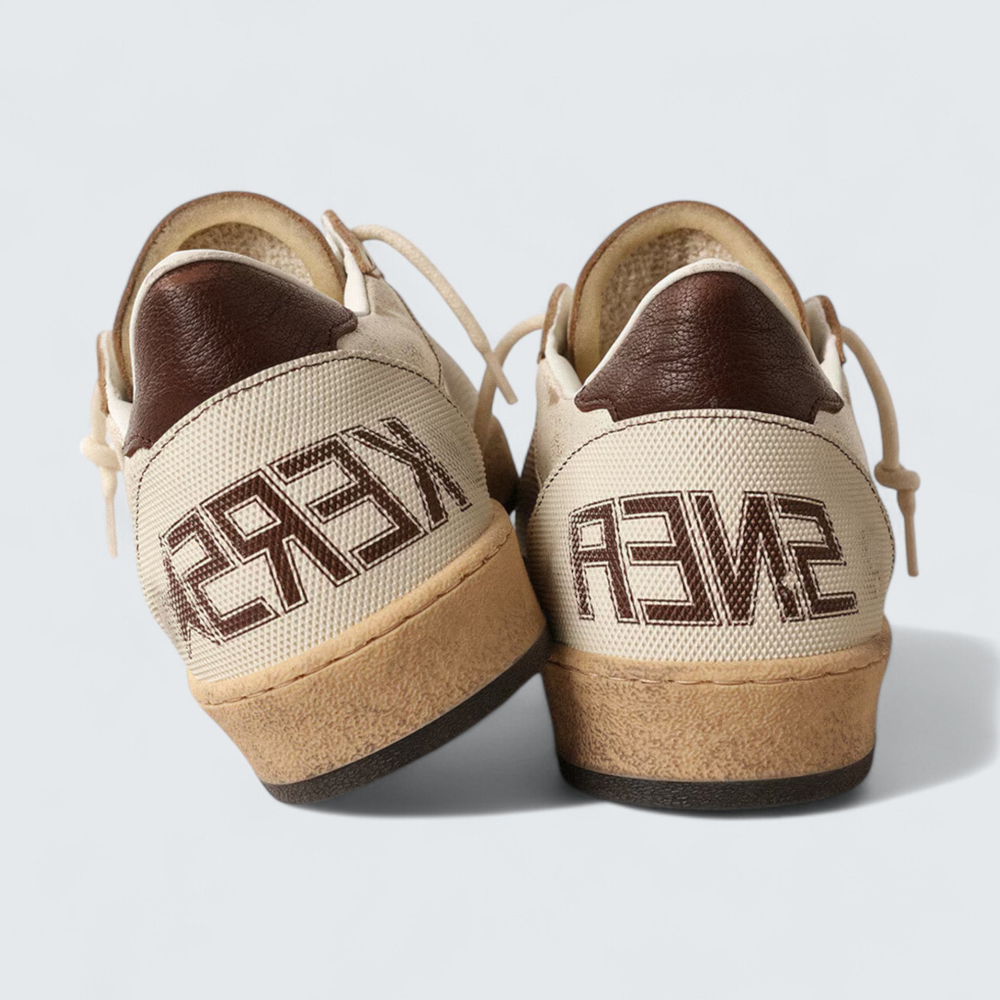 Ball Star LTD 'Ecru Leather and White Mesh with Brown Leather Star'