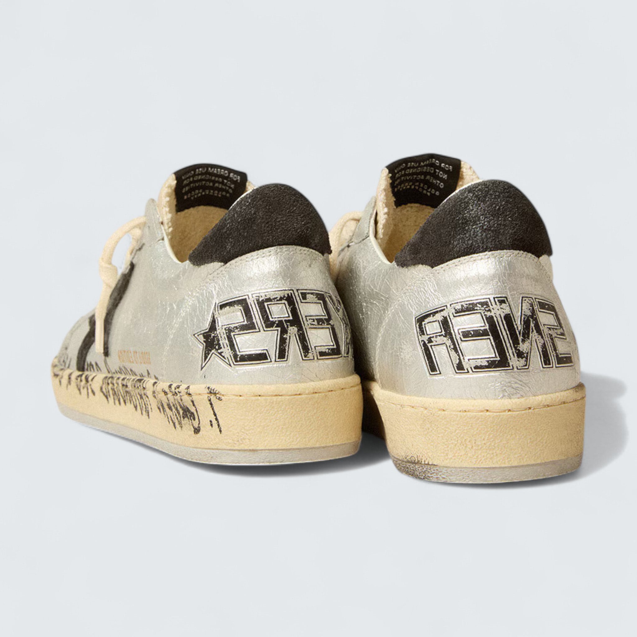 Ball Star LTD 'Silver Crackle Leather with Dark Gray Suede Star and Heel Tab'
