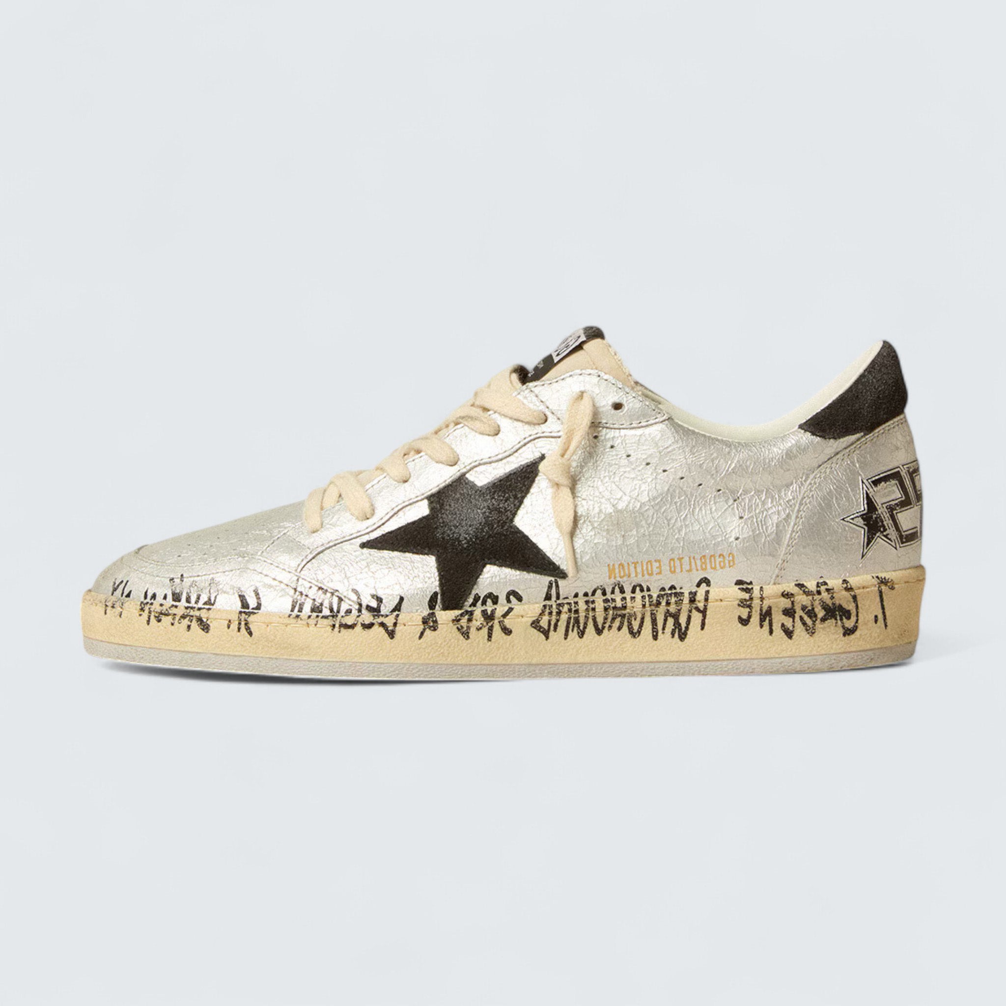 Ball Star LTD 'Silver Crackle Leather with Dark Gray Suede Star and Heel Tab'