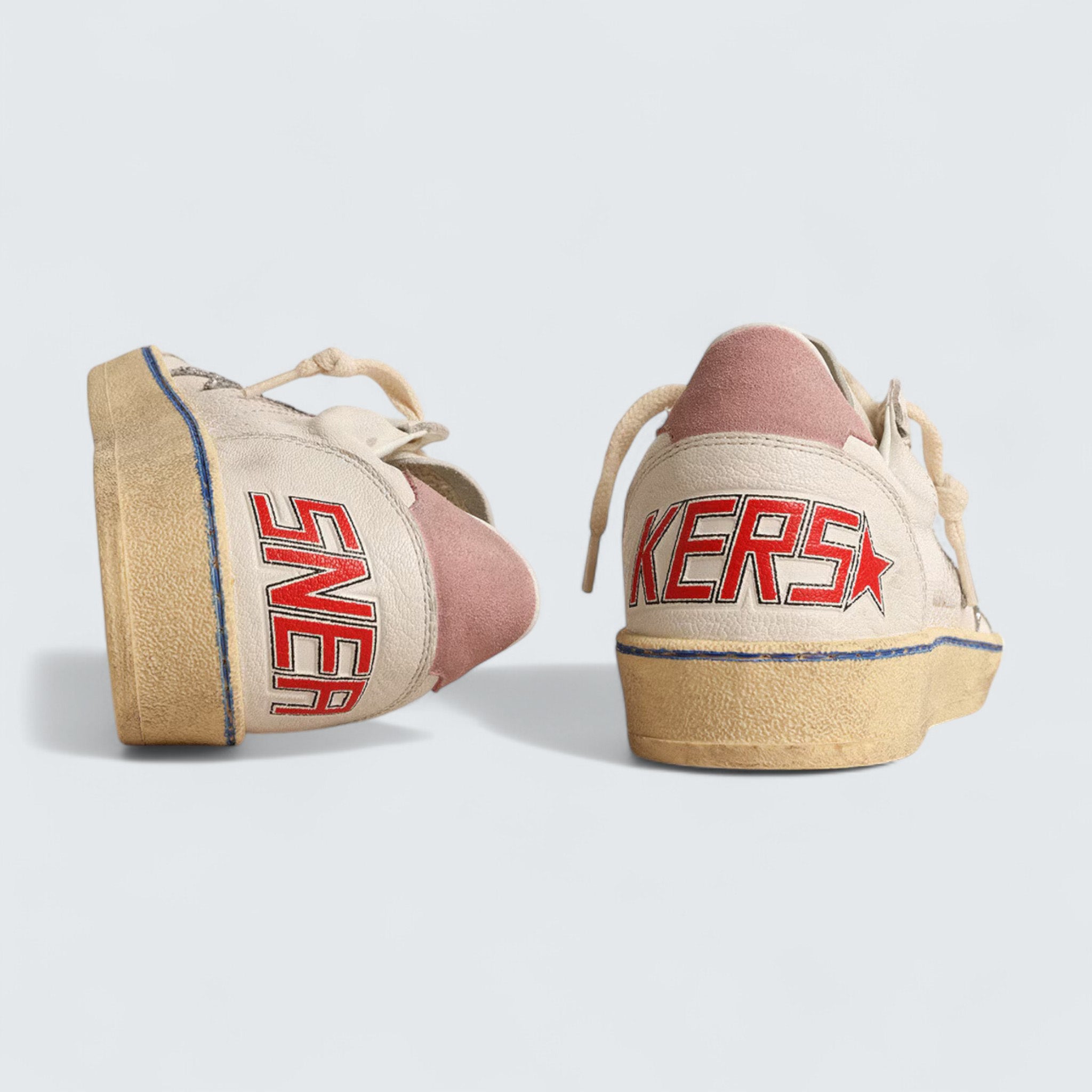 Ball Star LTD 'White Nappa with Silver Glitter Star and Pink Suede Heel Tab'