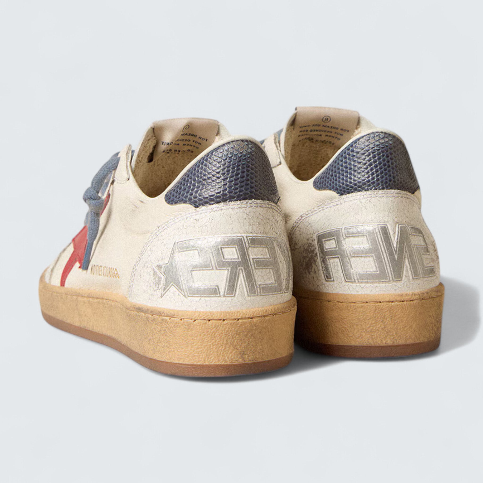Ball Star LTD 'White Nappa Leather with Red Leather Star and Blue Lizard-Print Leather Heel Tab'
