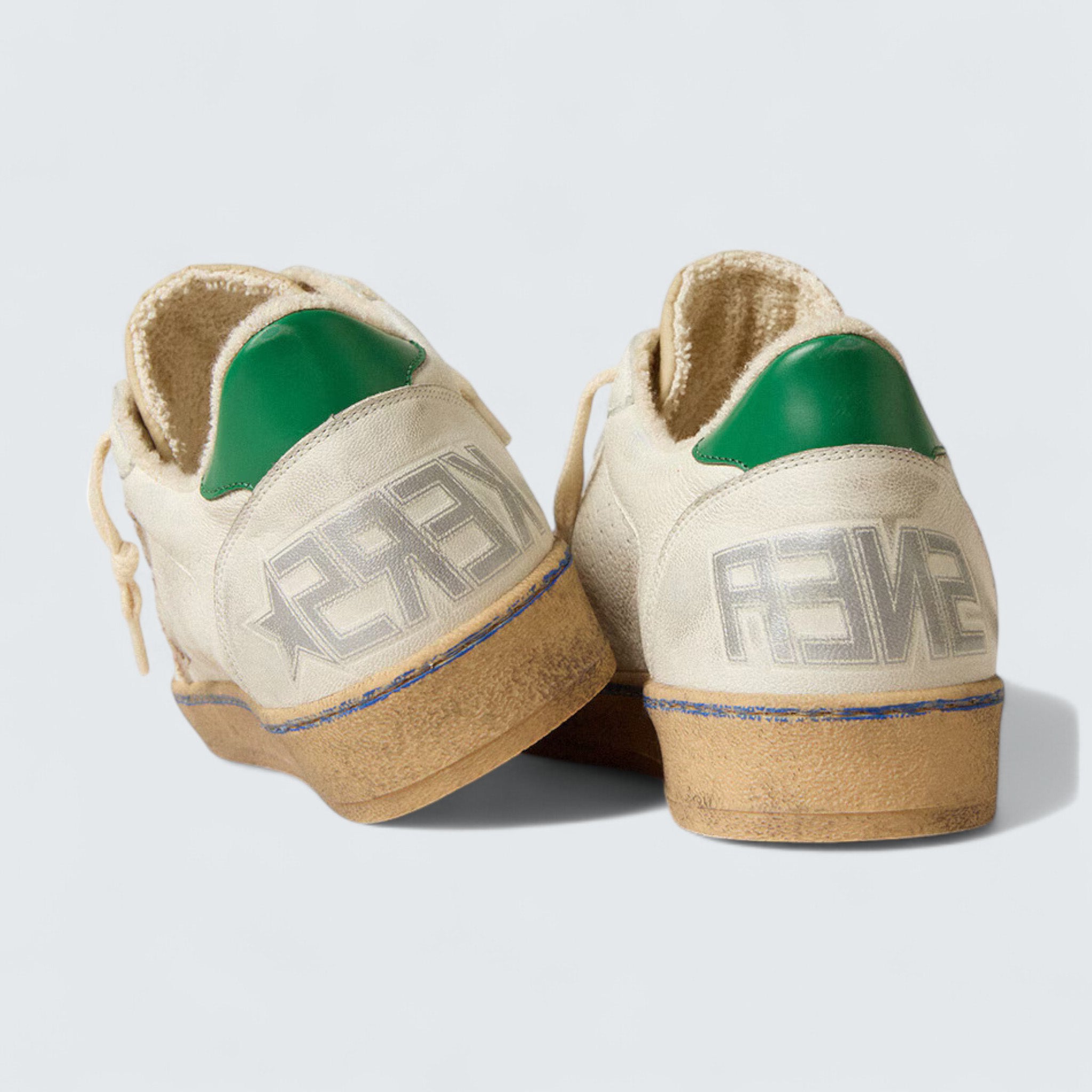 Ball Star LTD 'White Vintage-Effect Leather with Sand Mesh Star and Green Leather Heel Tab'