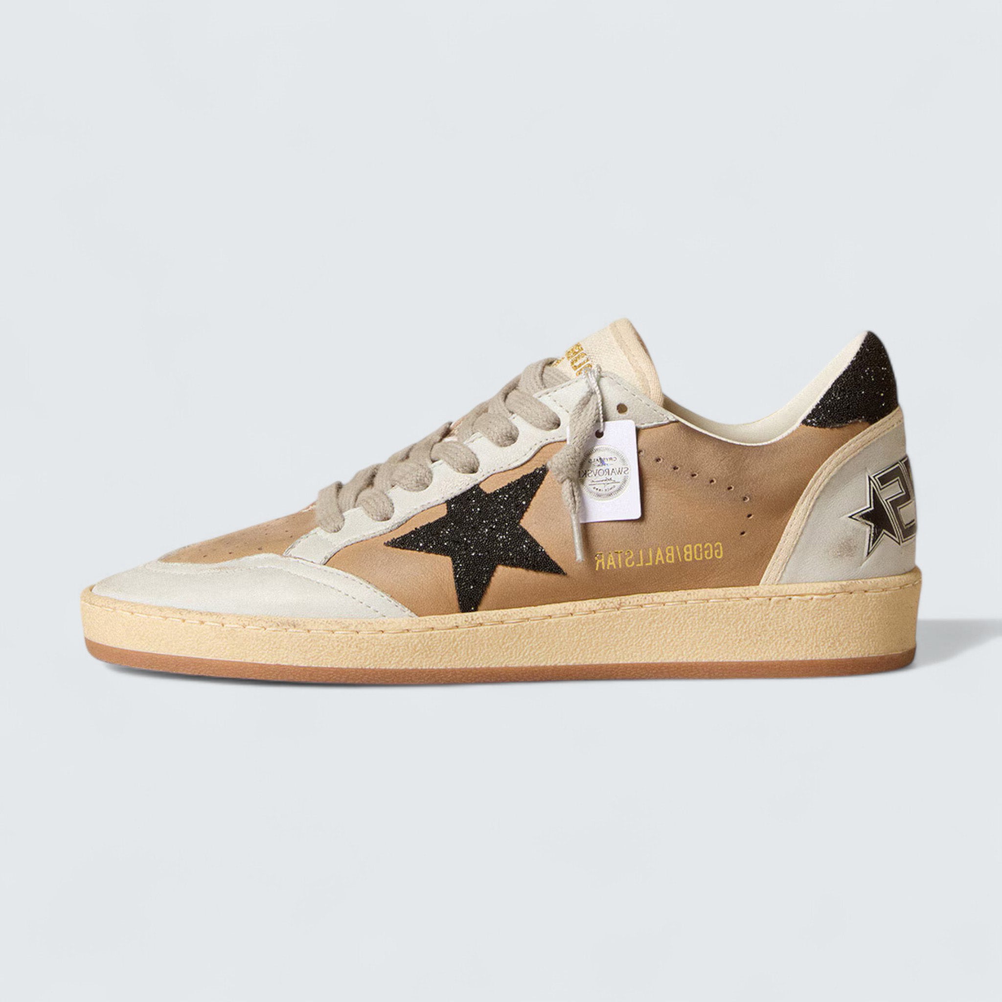 Ball Star 'Beige Nubuck and Nappa with Black Swarovski Crystal Star'
