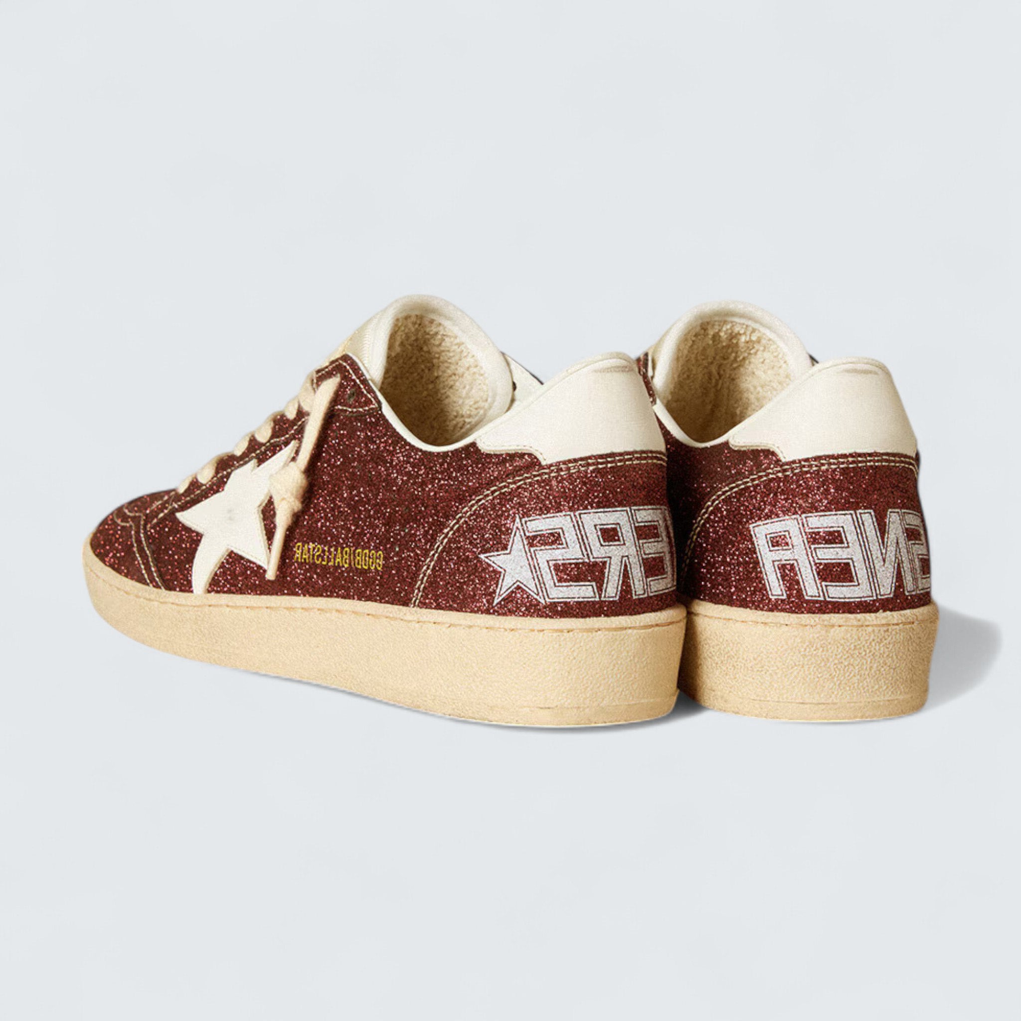 Ball Star 'Burgundy Glitter with White Leather Star and Heel Tab'