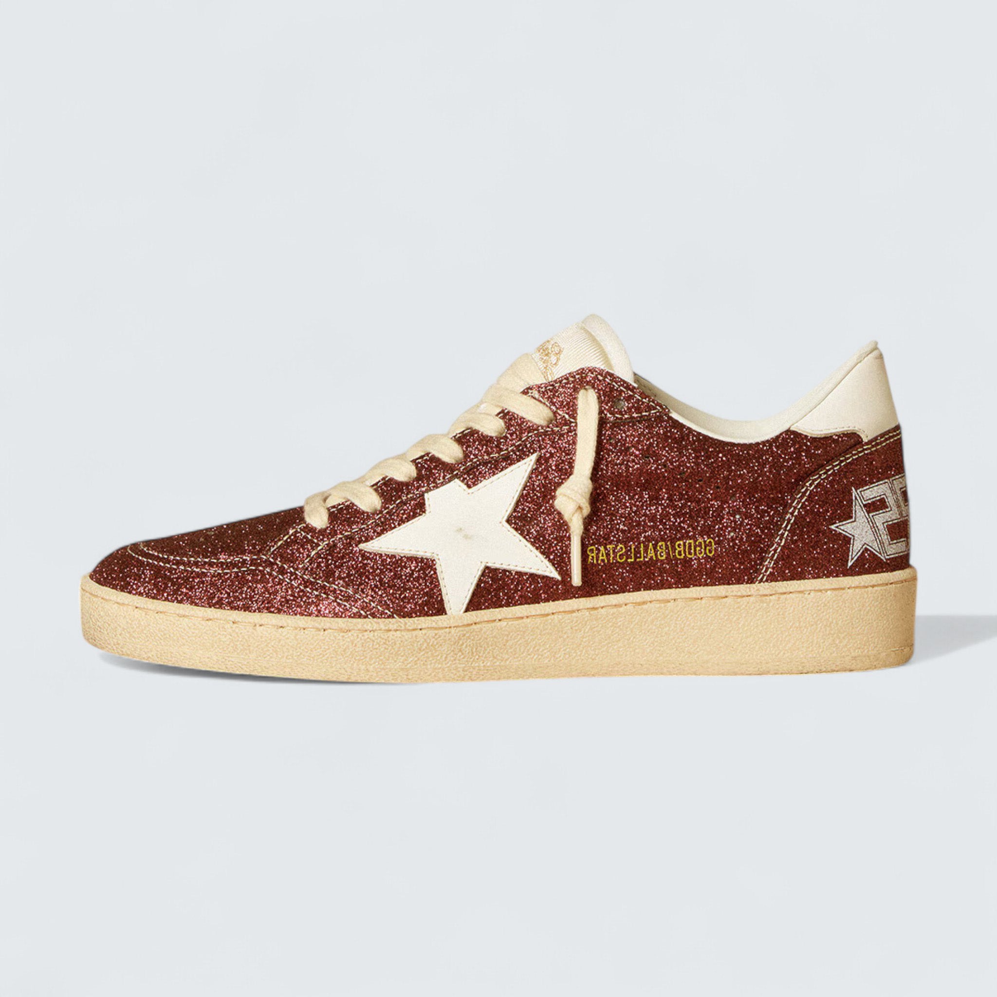 Ball Star 'Burgundy Glitter with White Leather Star and Heel Tab'