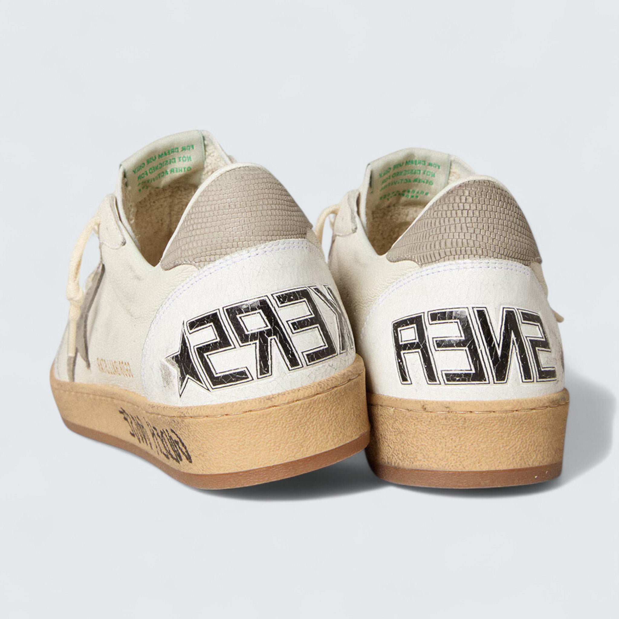Ball Star 'White Nappa Leather with Gray Lizard-Print Nubuck Star and Heel Tab'