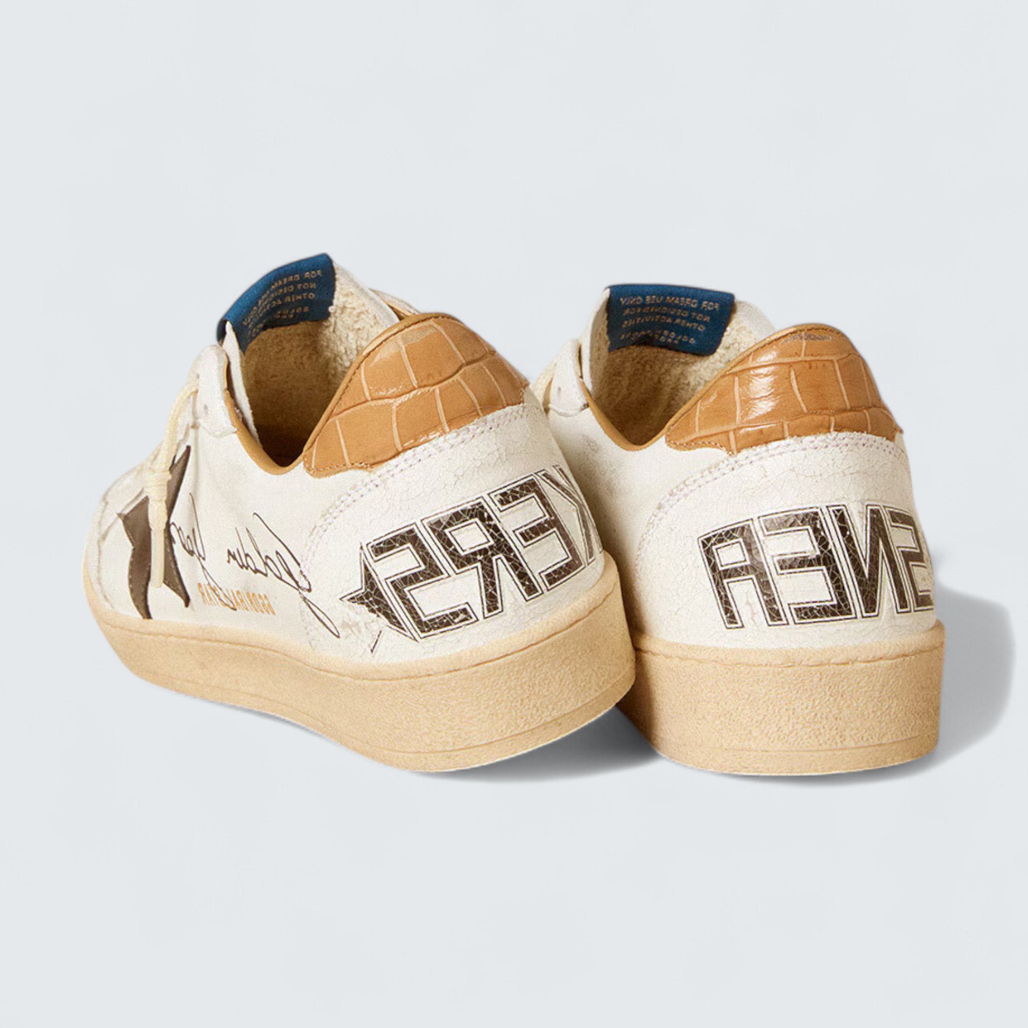 Ball Star 'White Nappa Leather with Silver Metallic Leather Star and Beige Crocodile-Print Leather Heel Tab'