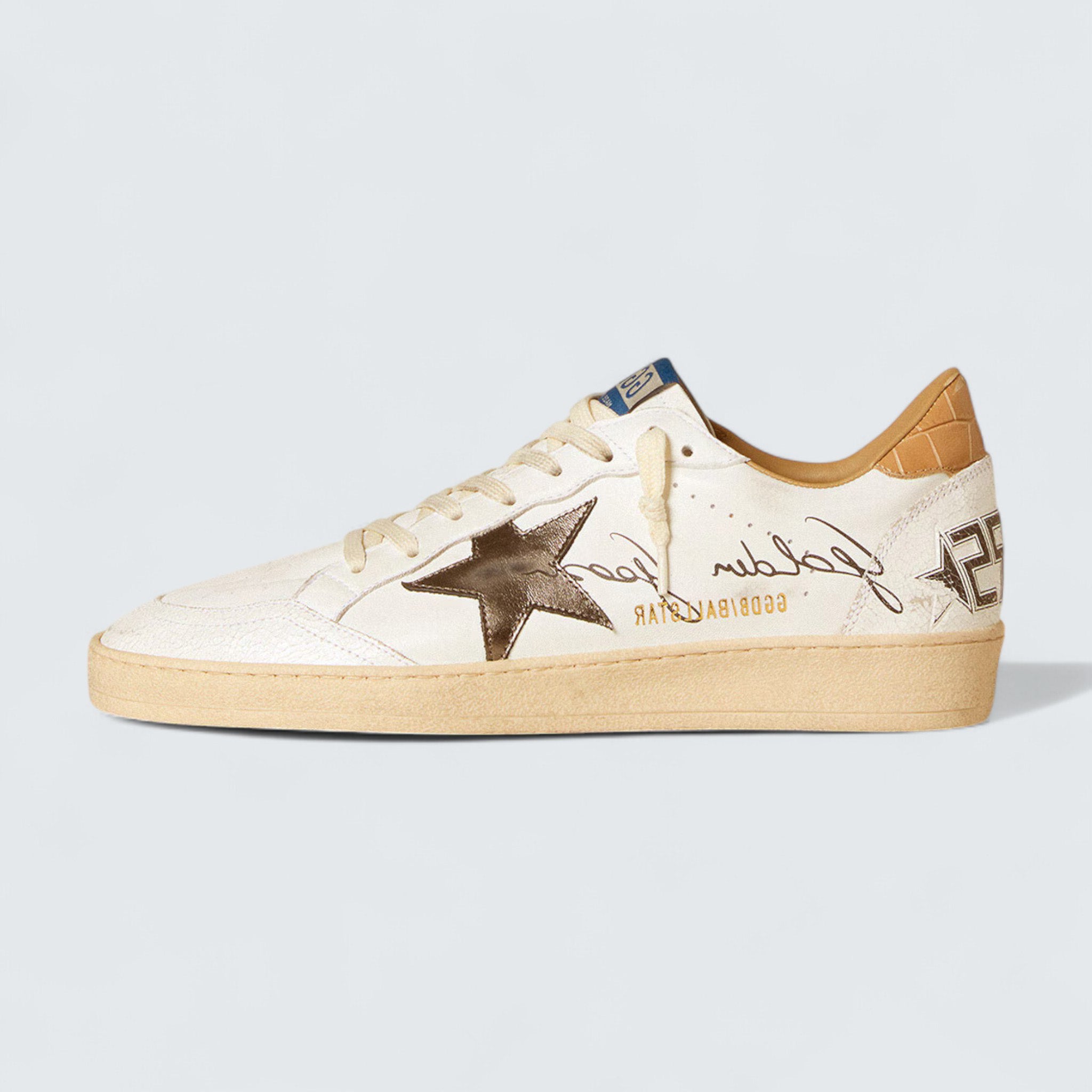 Ball Star 'White Nappa Leather with Silver Metallic Leather Star and Beige Crocodile-Print Leather Heel Tab'
