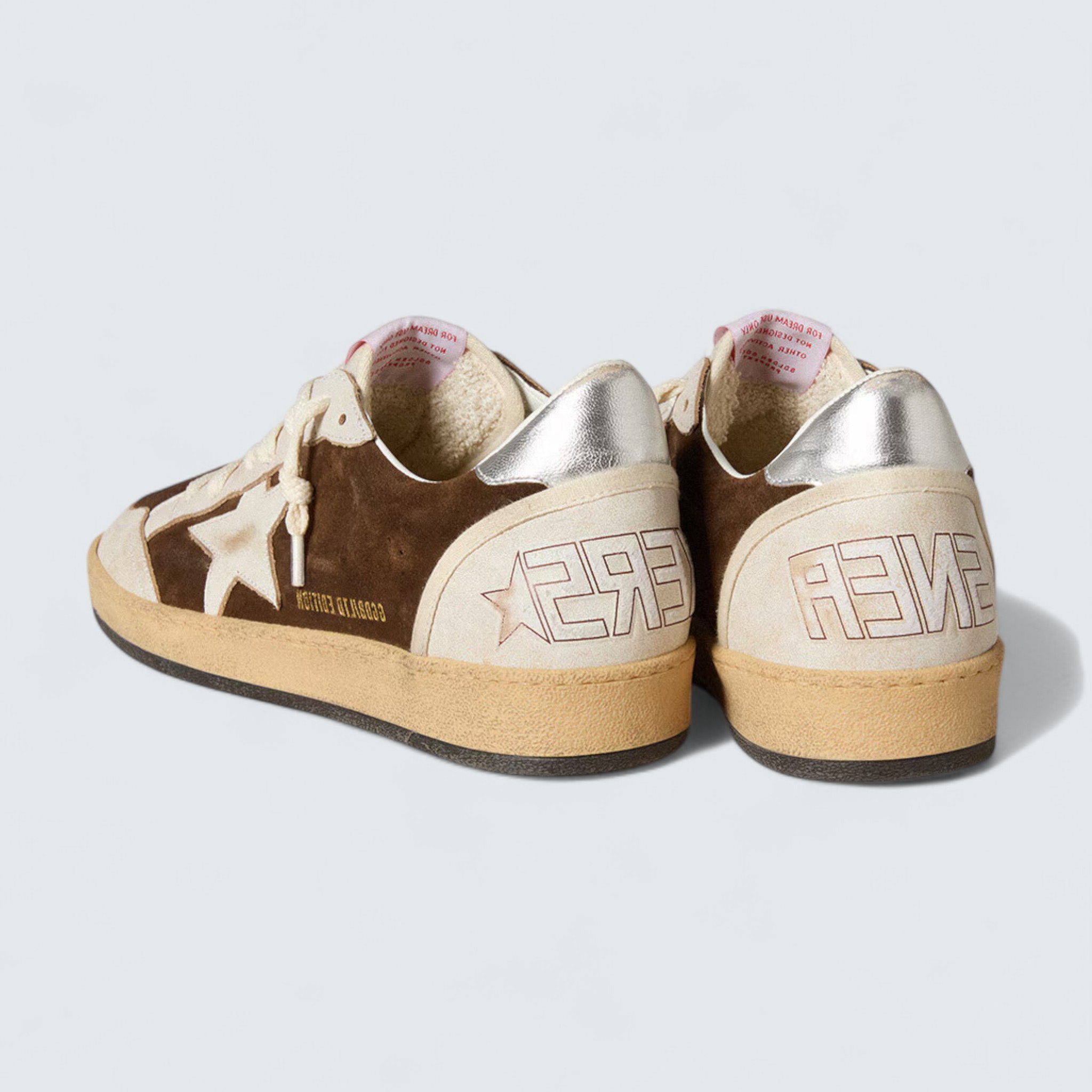 Ball Star 'Brown Suede with Cream Leather Star and Metallic Silver Leather Heel Tab'