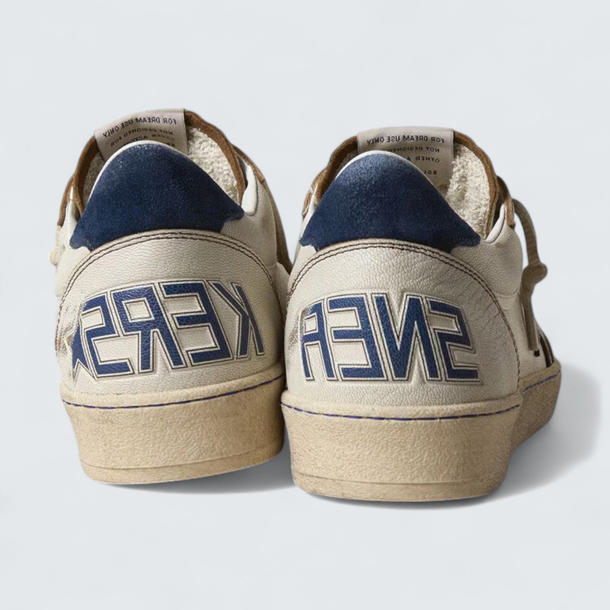 Ball Star 'Ecru Leather with Dark Brown Leather Star and Navy Blue Suede Heel Tab'