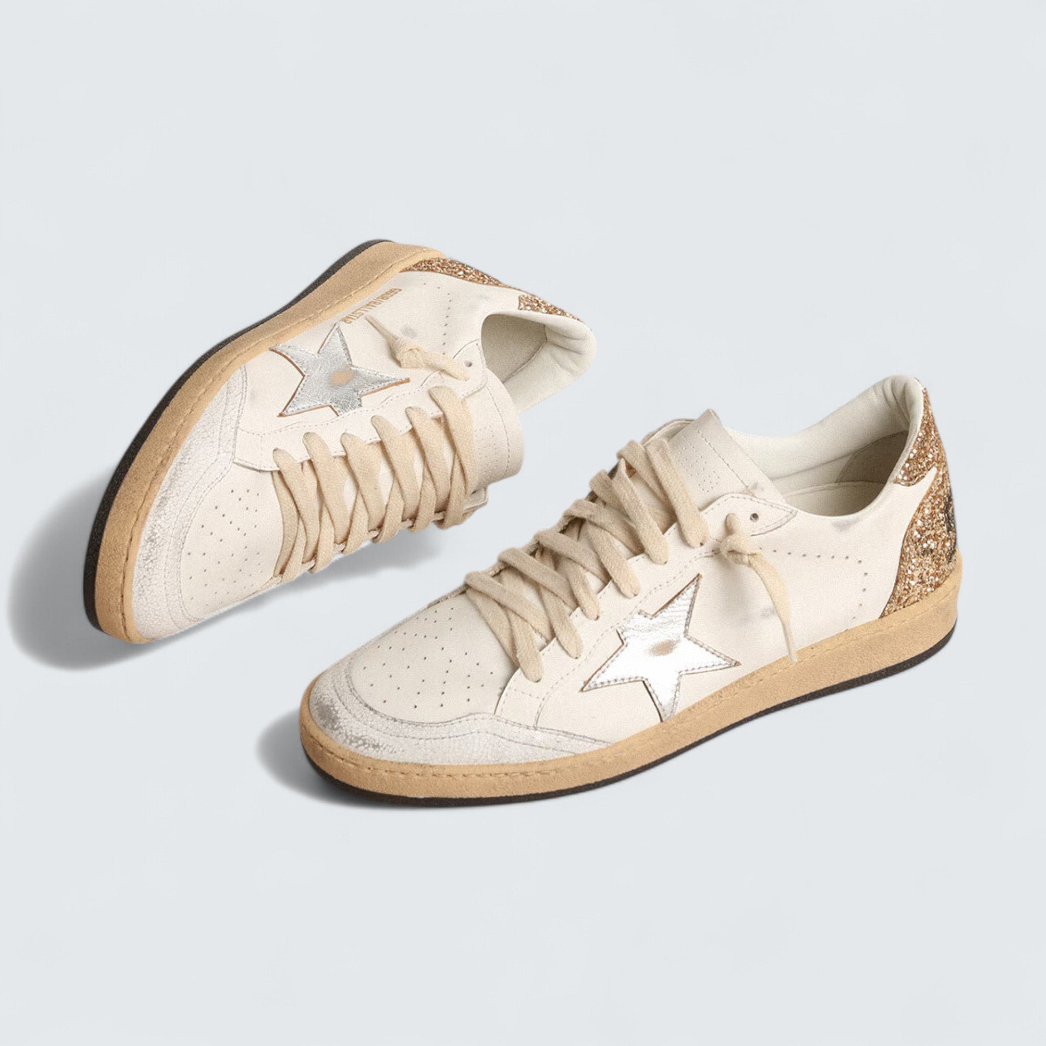 Ball Star 'White Leather with Silver Metallic Star and Gold Glitter Heel Tab'