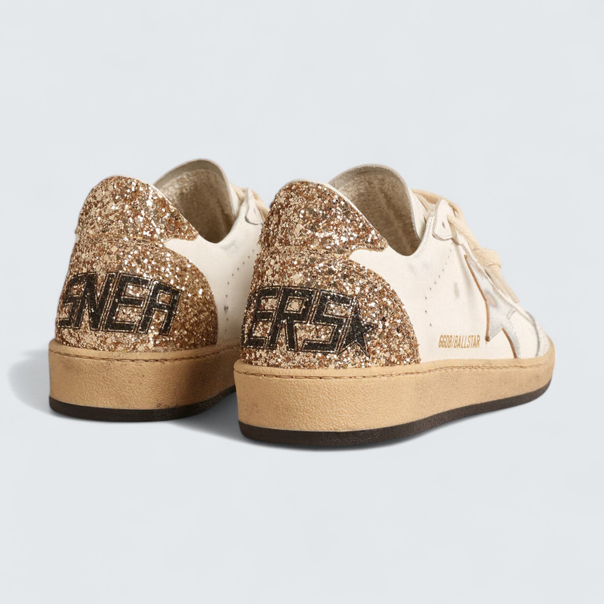 Ball Star 'White Leather with Silver Metallic Star and Gold Glitter Heel Tab'