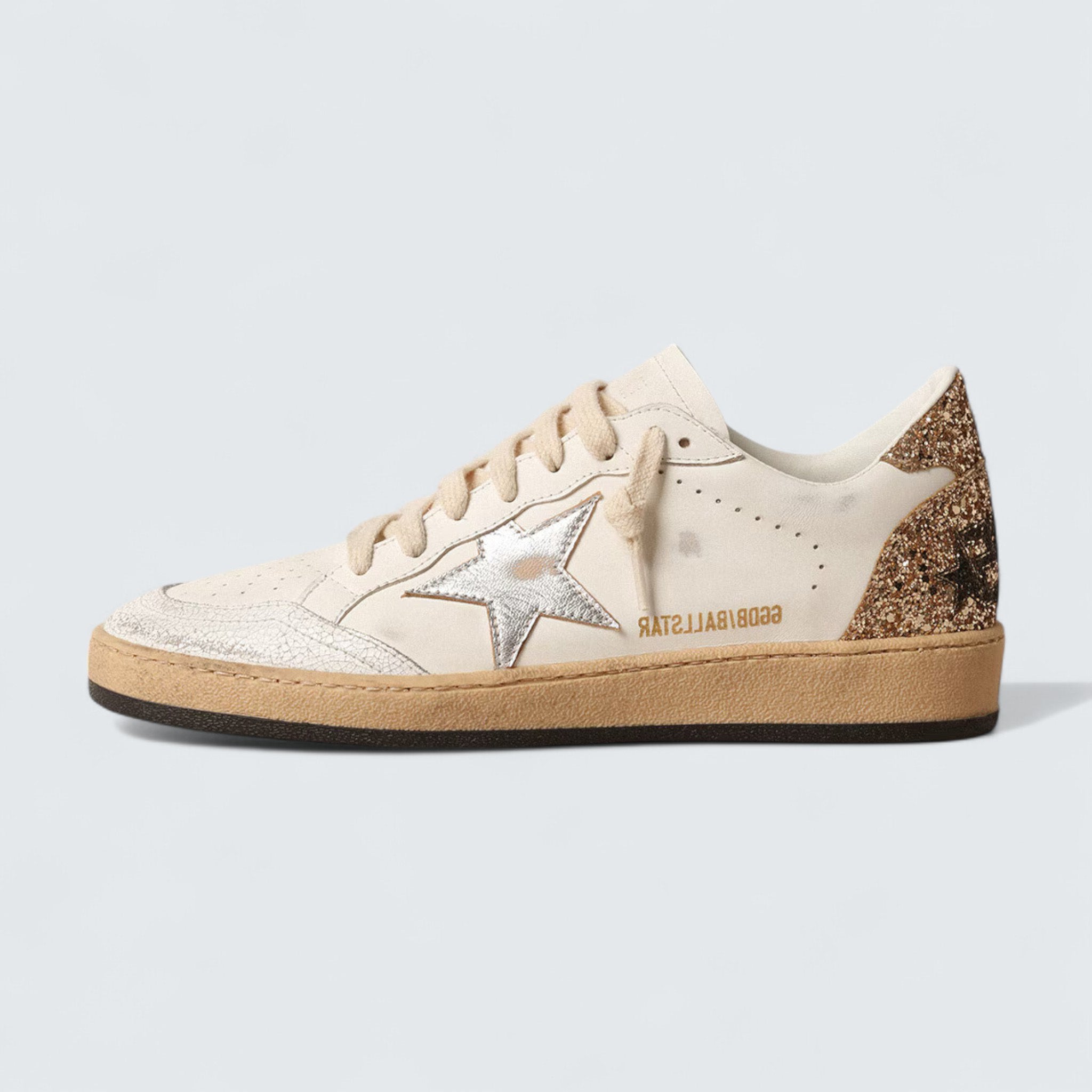 Ball Star 'White Leather with Silver Metallic Star and Gold Glitter Heel Tab'