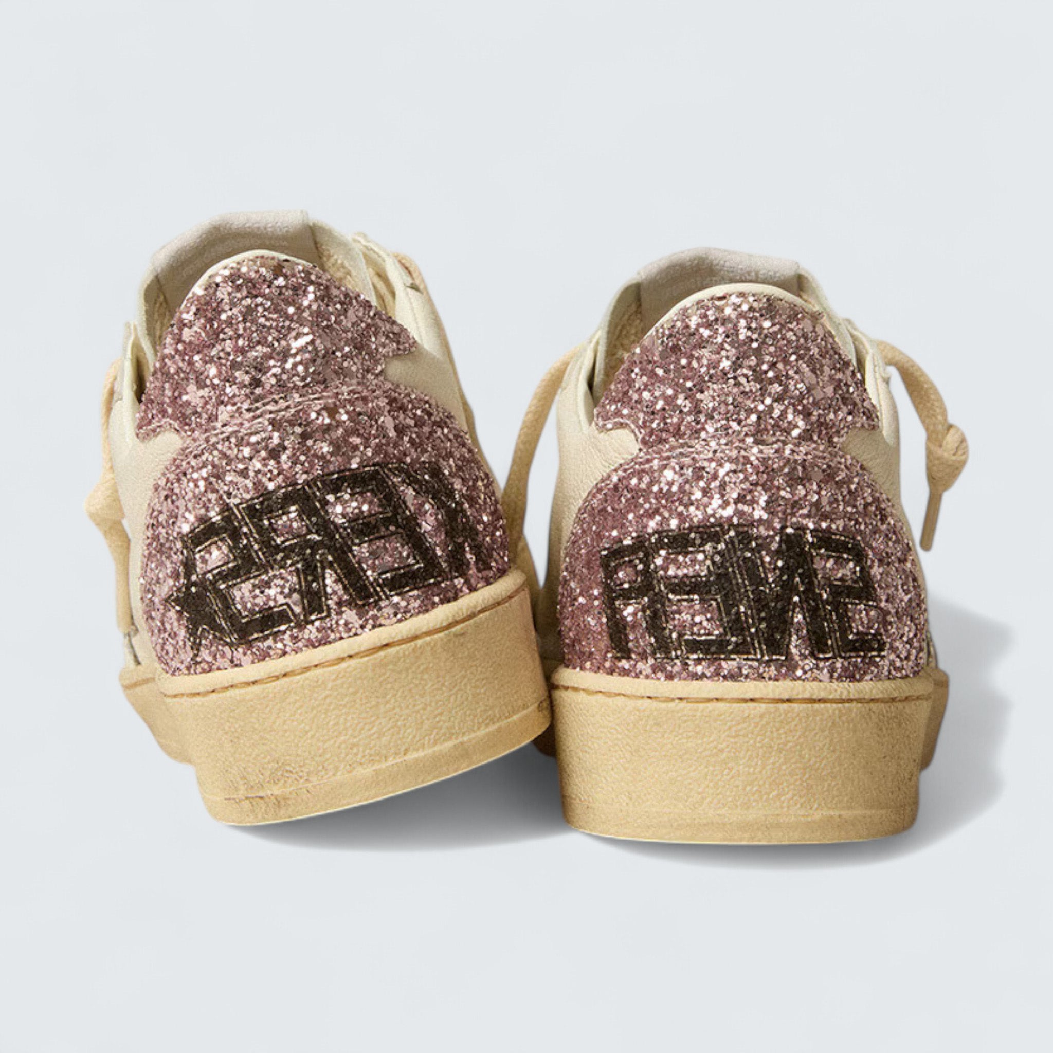 Ball Star 'White Nappa with Silver Glitter Star and Pink Glitter Heel Tab'