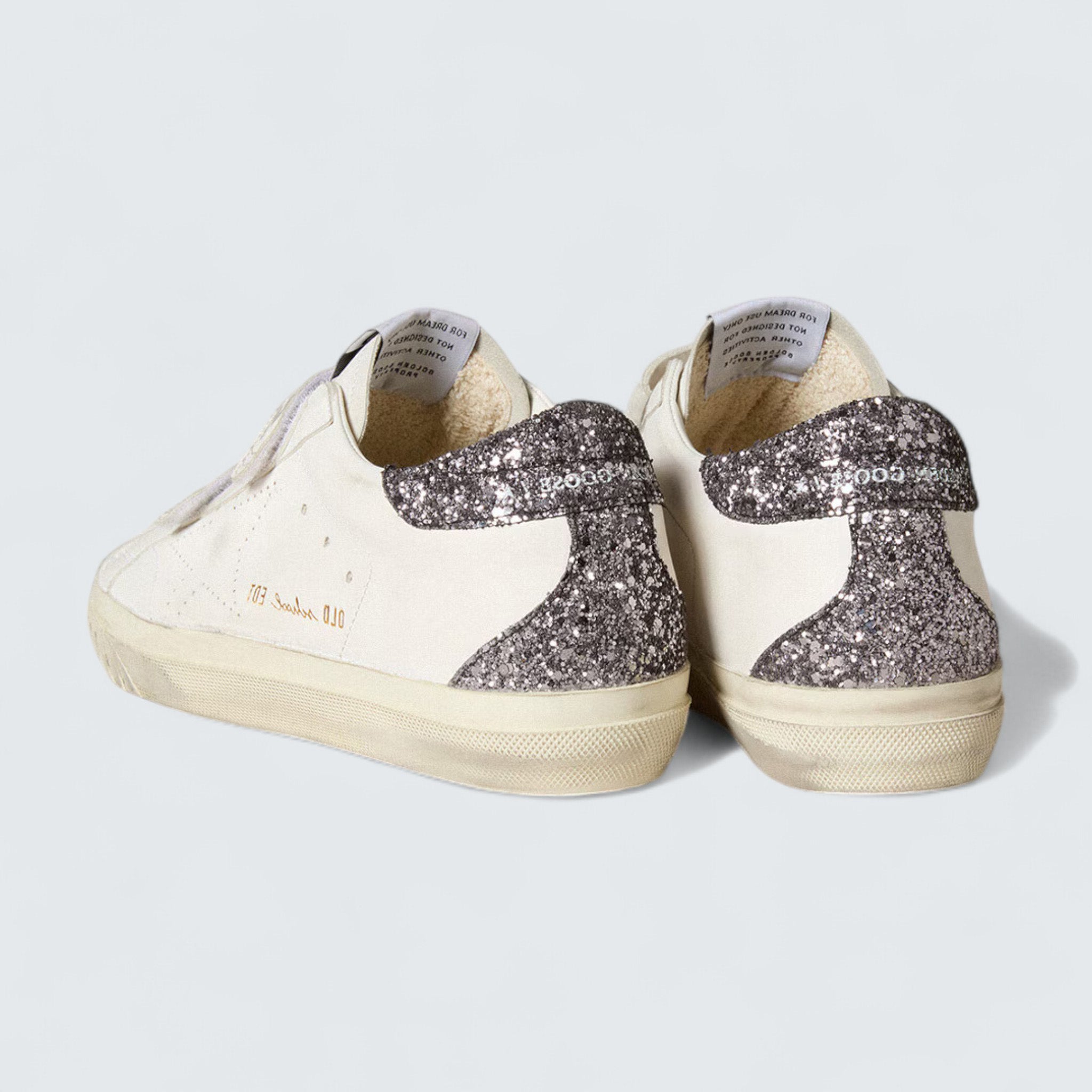 Bio-based Old School 'White Bio-Based Upper with Perforated Star and Anthracite Glitter Heel Tab'