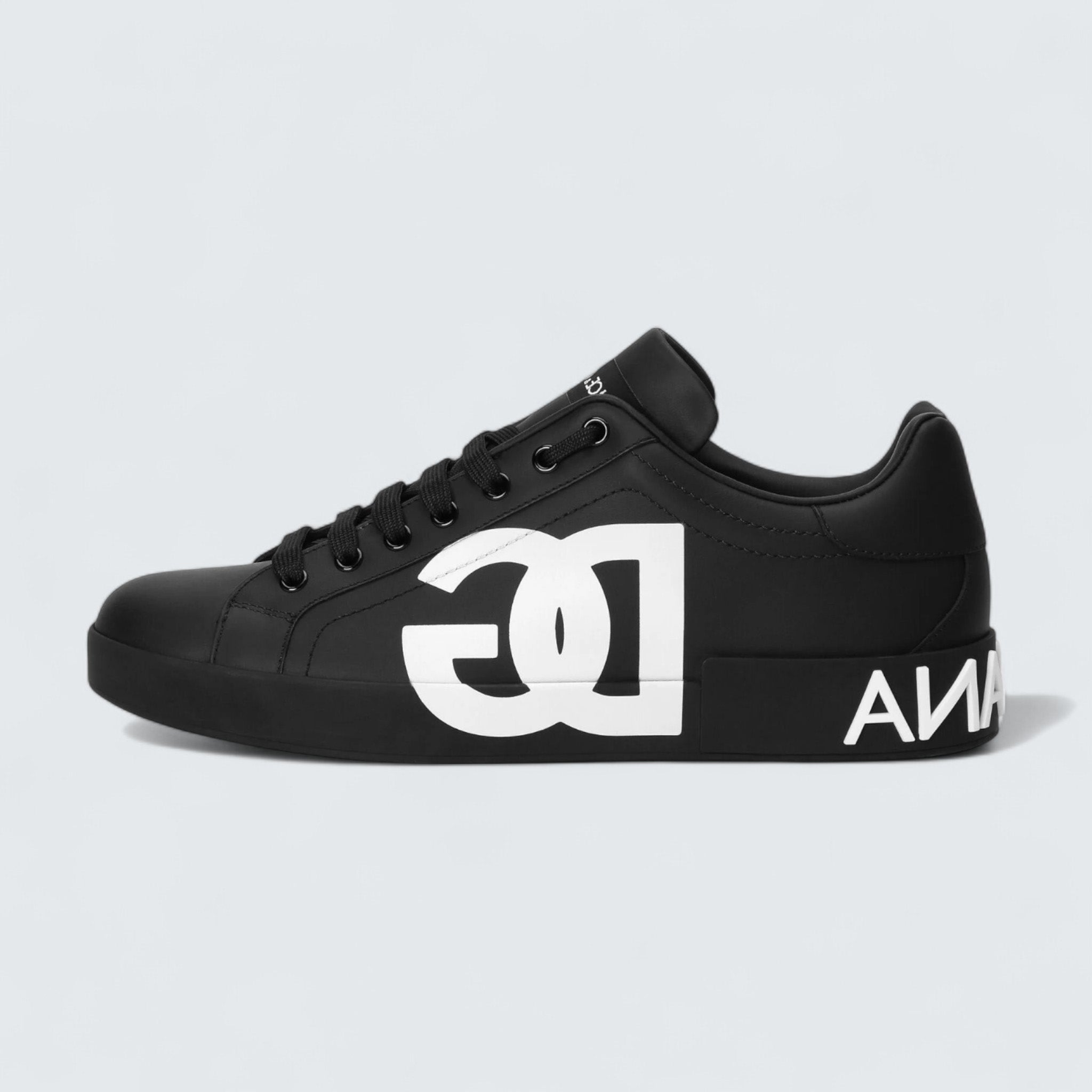 D&G Calfskin Nappa Portofino Sneakers 'Black DG Logo Print'