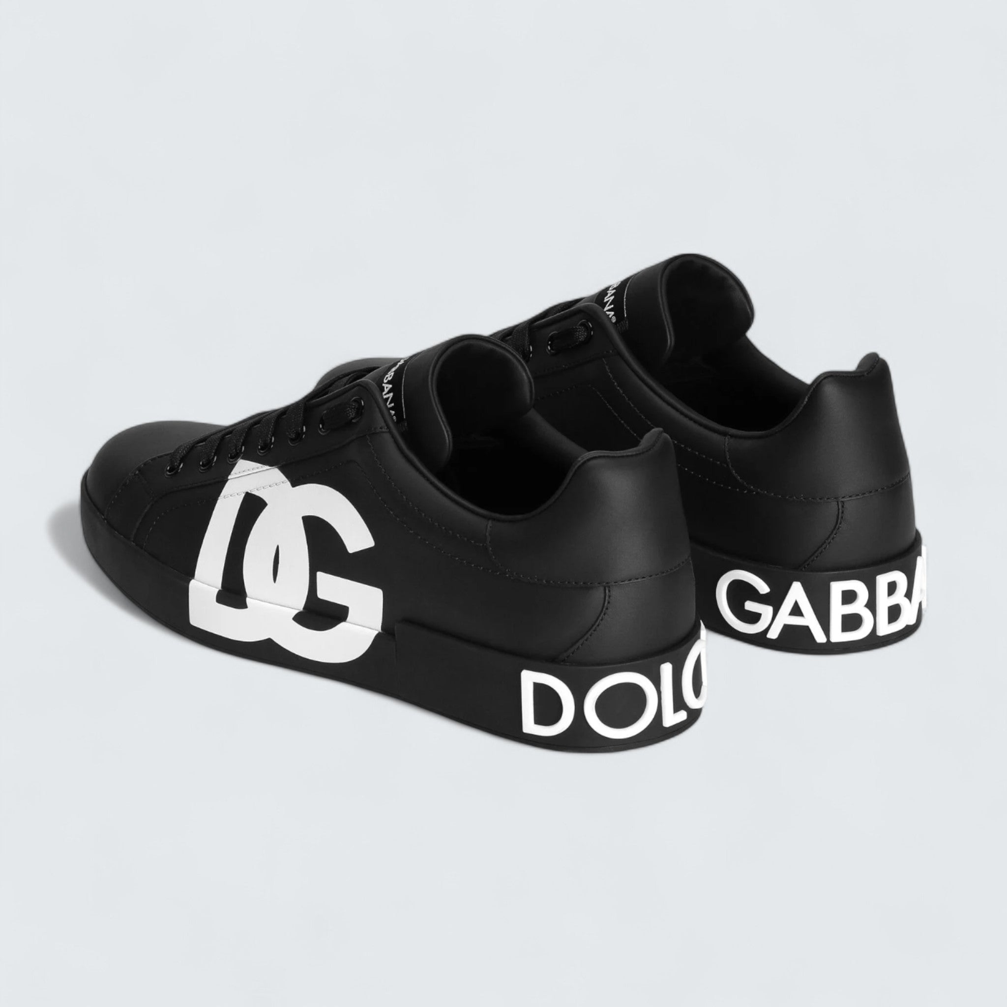 D&G Calfskin Nappa Portofino Sneakers 'Black DG Logo Print'