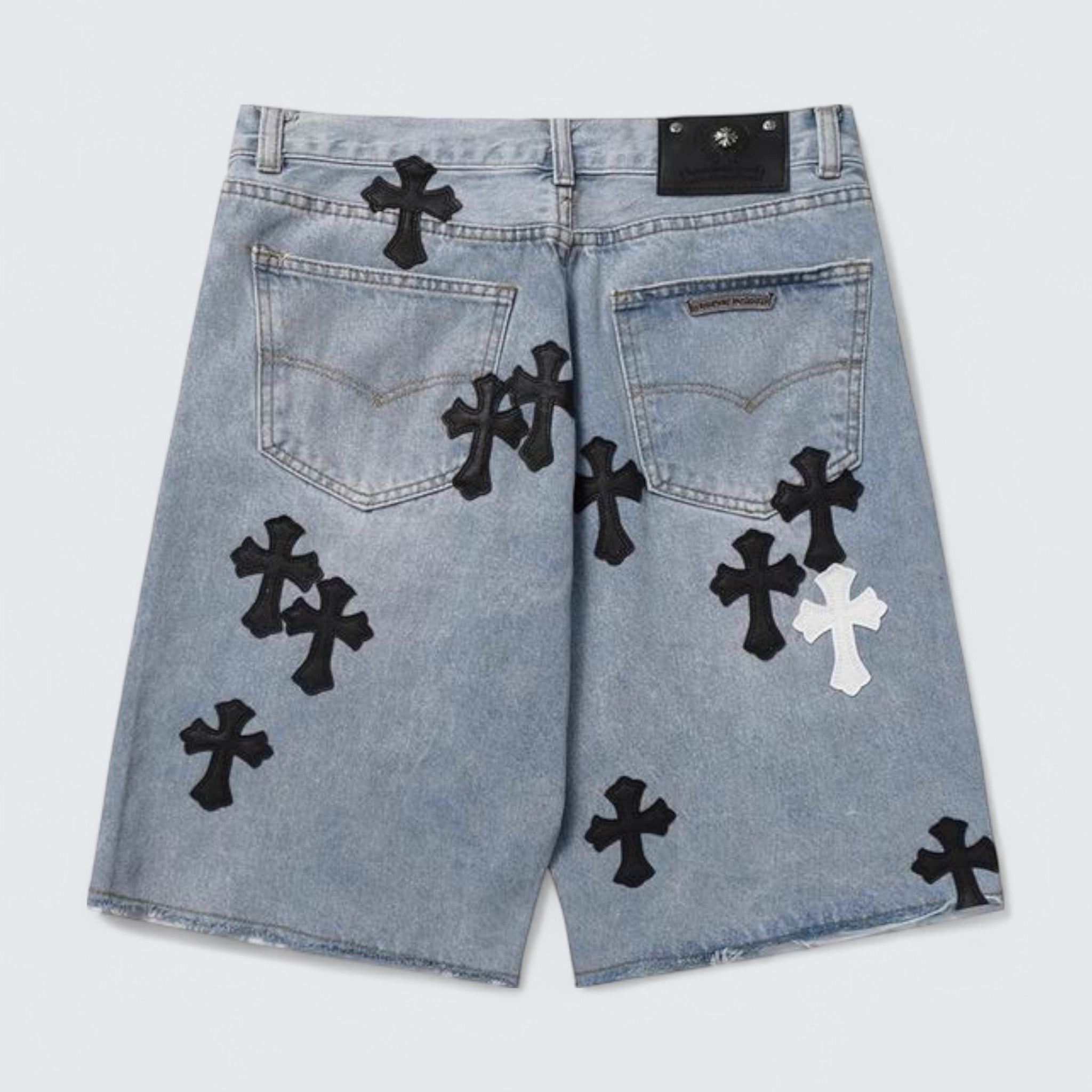 Black & White Cross Patch Denim Shorts
