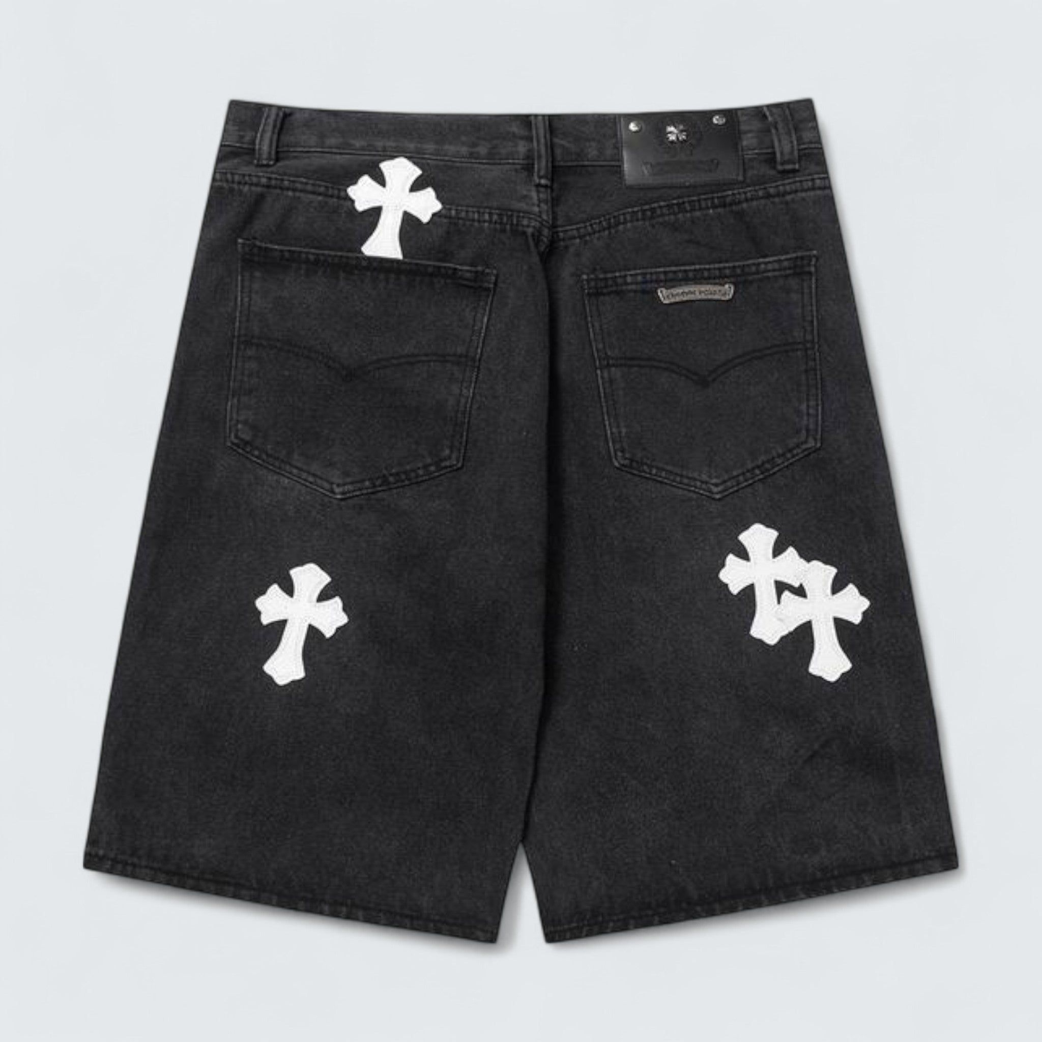White Cross Patch Denim Shorts