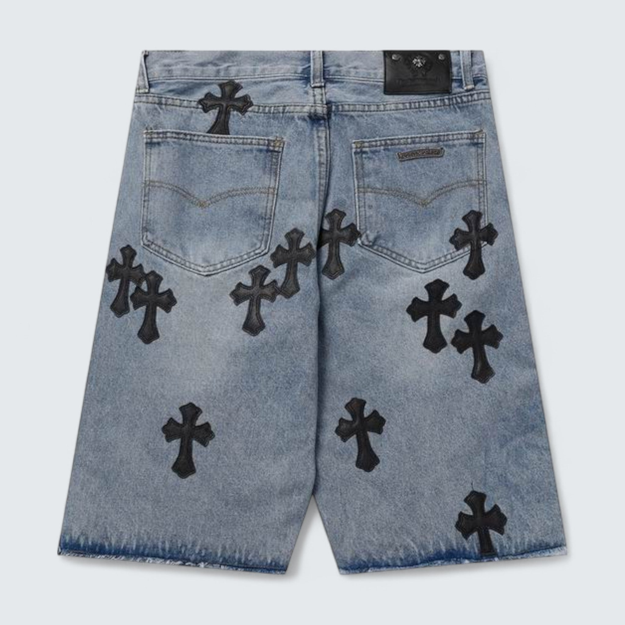 Multi Cross Patch Denim Shorts