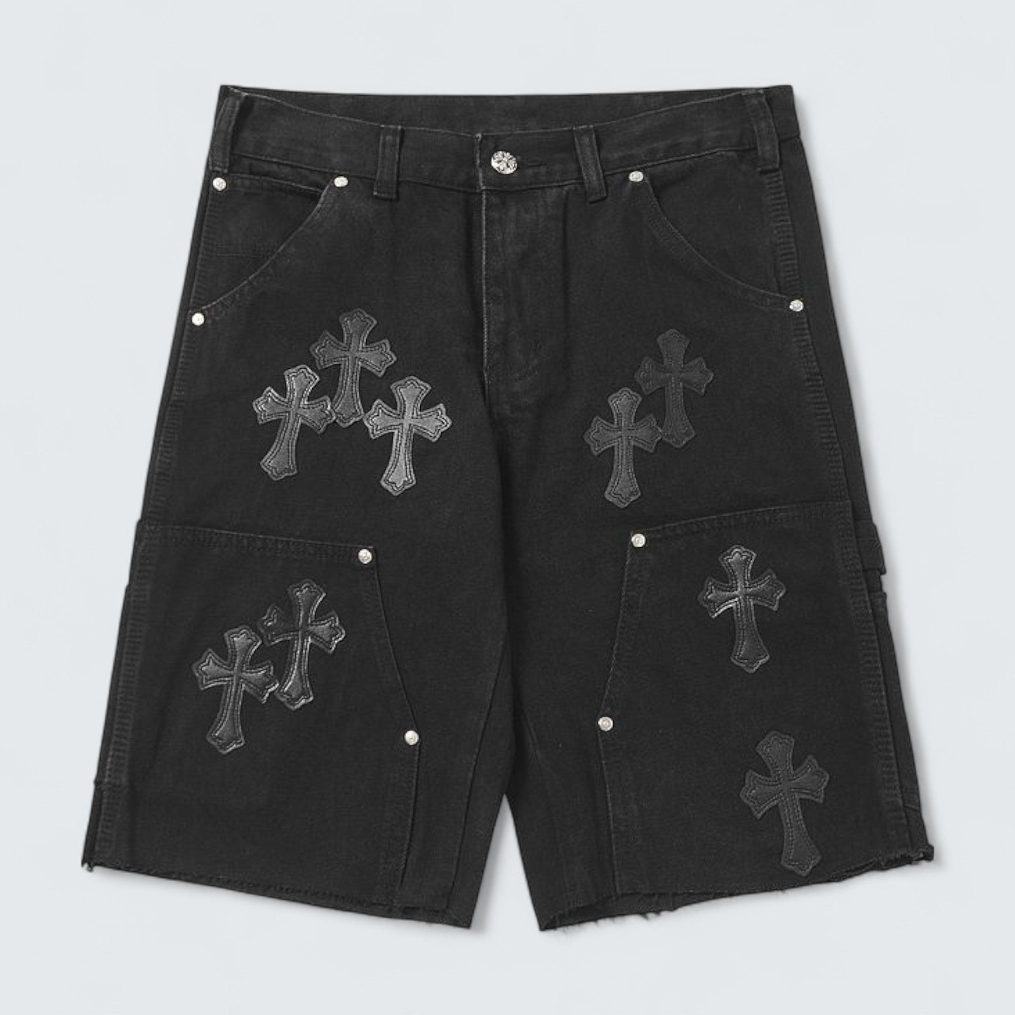 Tonal Cross Patch Denim Shorts
