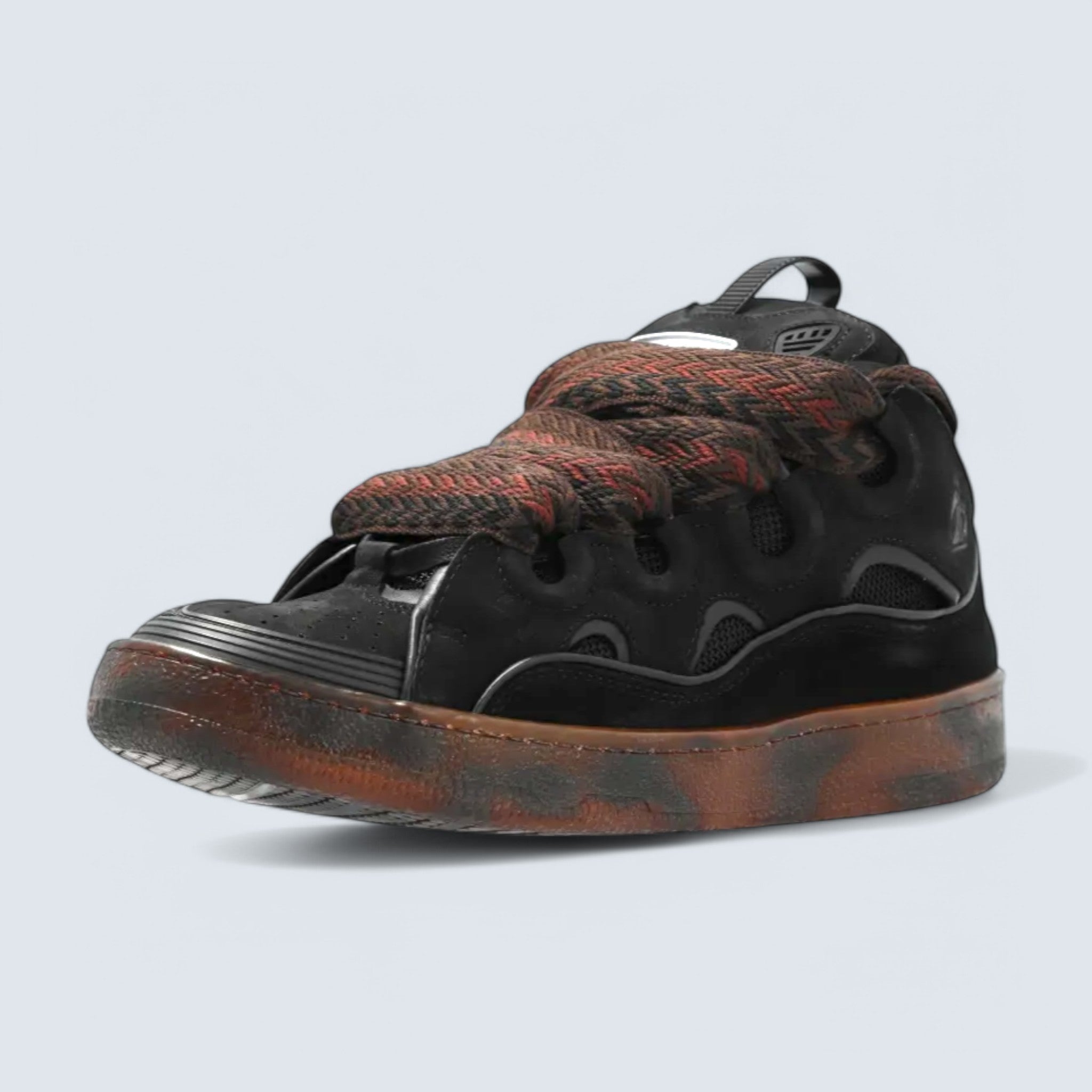 Leather Curb Sneakers 'Black with Brown Laces'