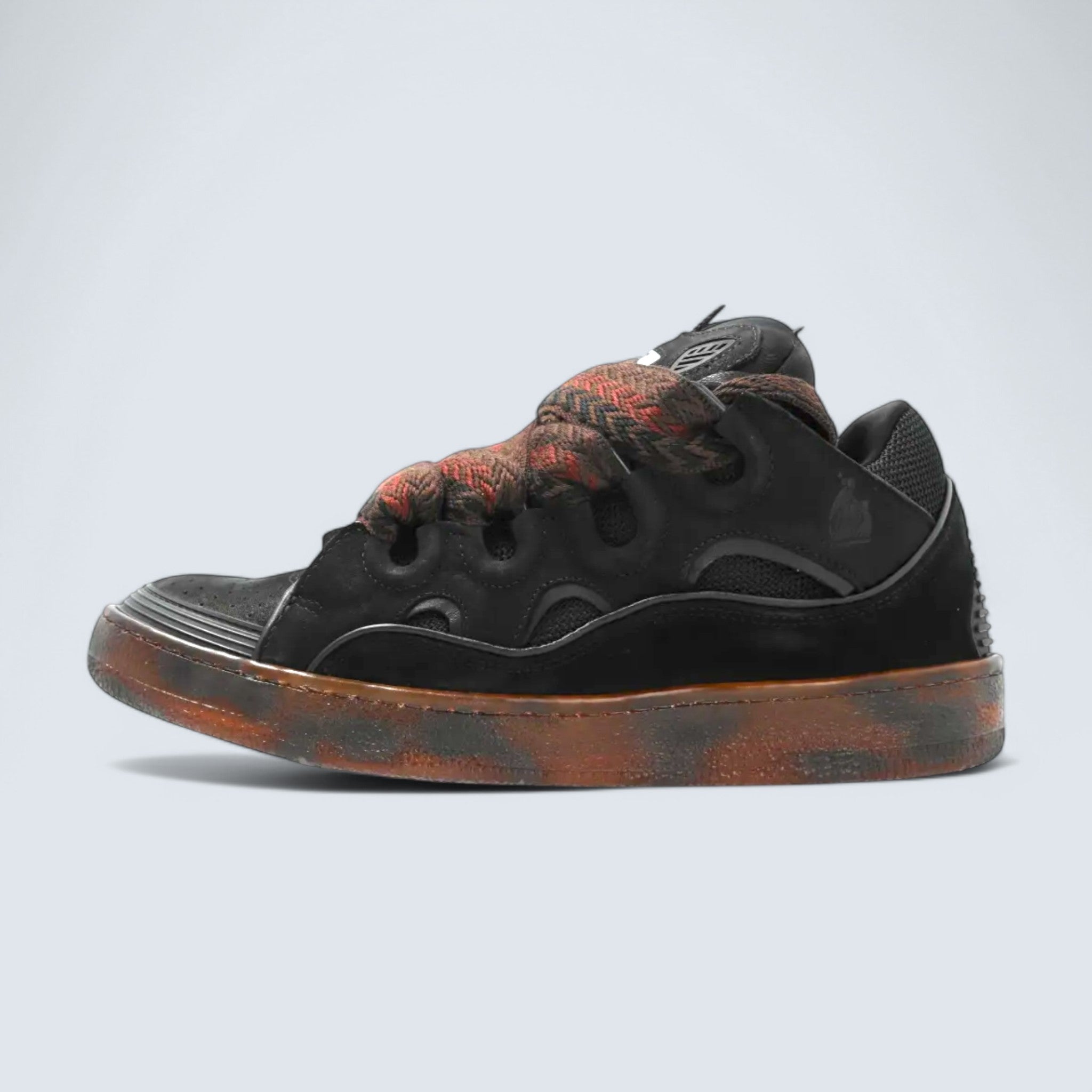 Leather Curb Sneakers 'Black with Brown Laces'