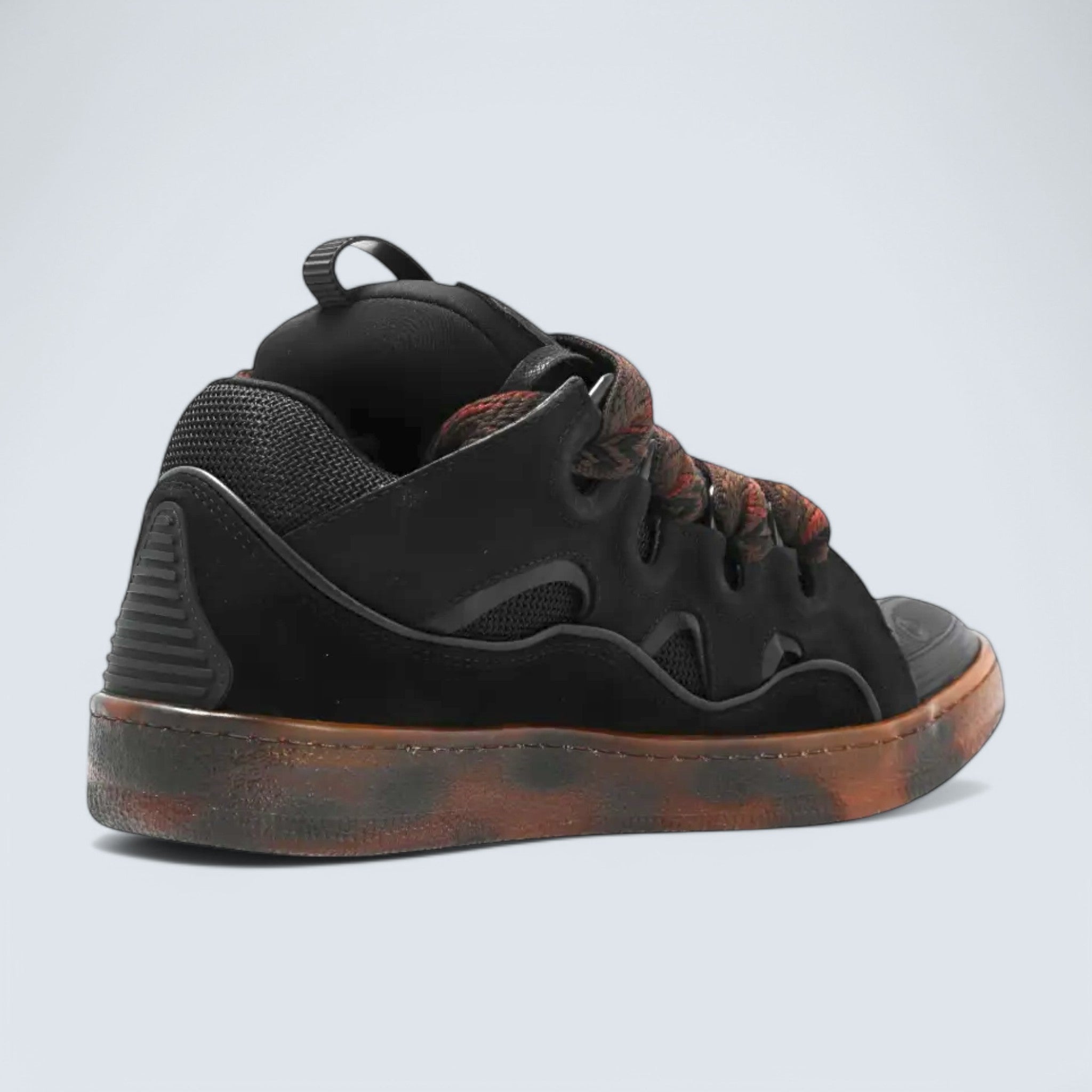 Leather Curb Sneakers 'Black with Brown Laces'