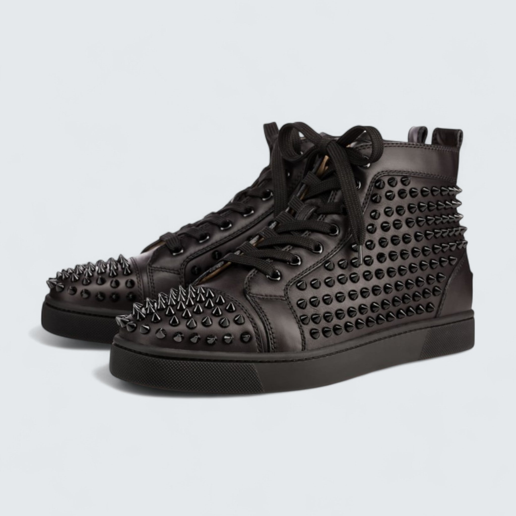 Louis Calf Leather and Spikes Black High-Top Sneaker