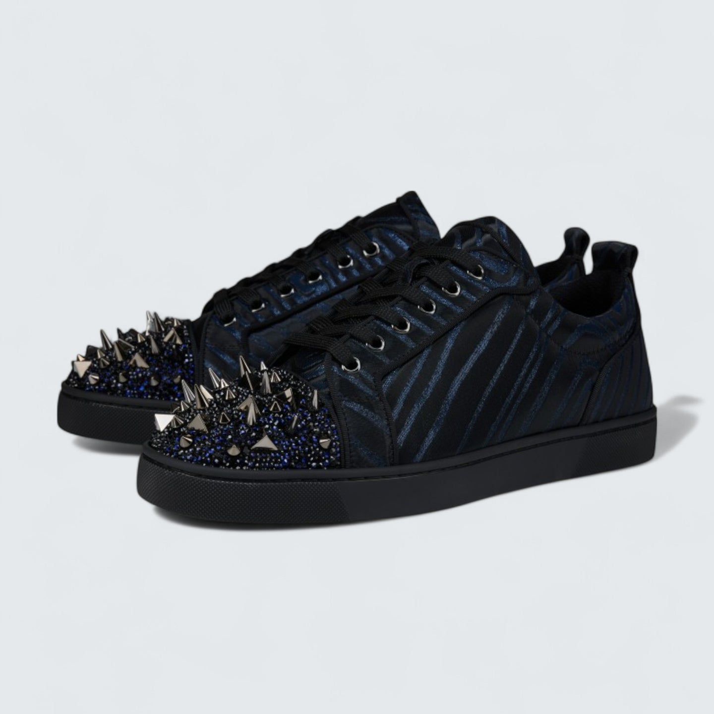 Louis Junior P Pik Pik Strass Suede Jacquard and Spikes Black