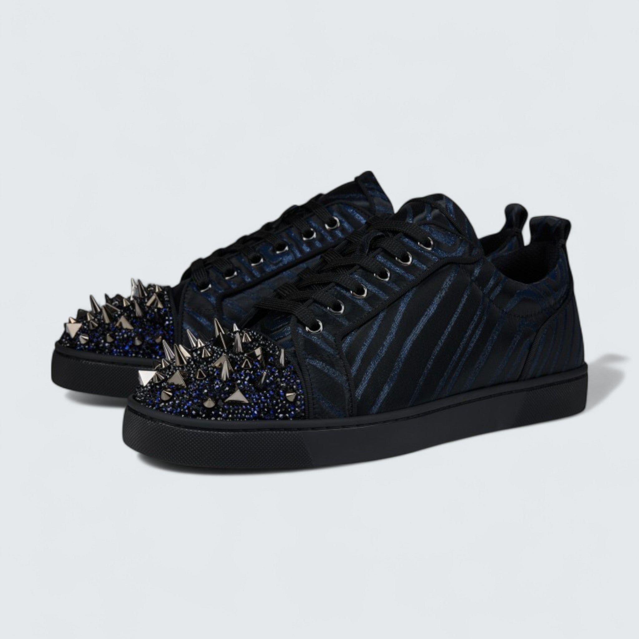 Louis Junior P Pik Pik Strass Suede Jacquard and Spikes Black