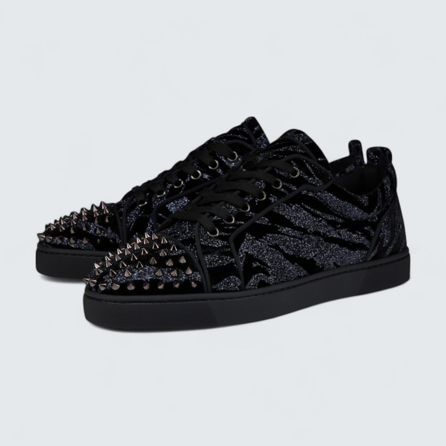 Louis Junior Spikes Zebra Printed Velvet Black Sneaker
