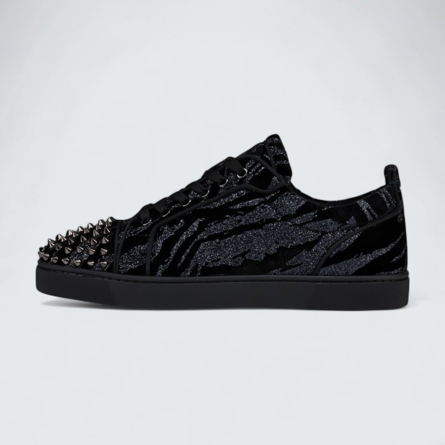Louis Junior Spikes Zebra Printed Velvet Black Sneaker