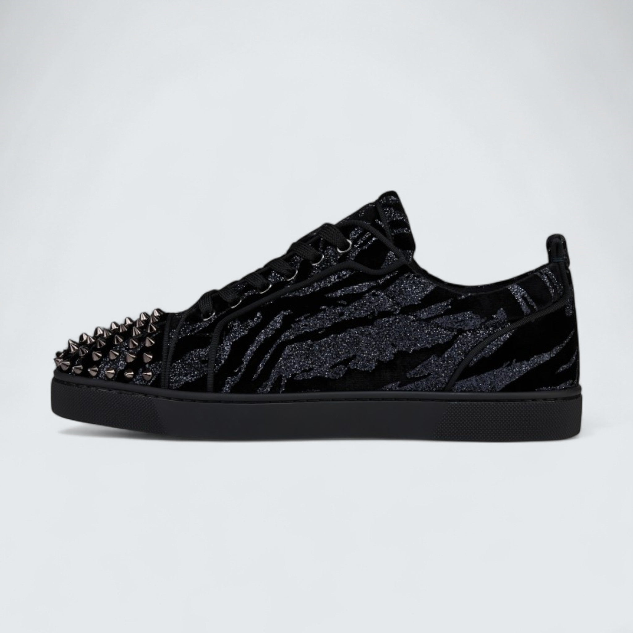 Louis Junior Spikes Zebra Printed Velvet Black Sneaker