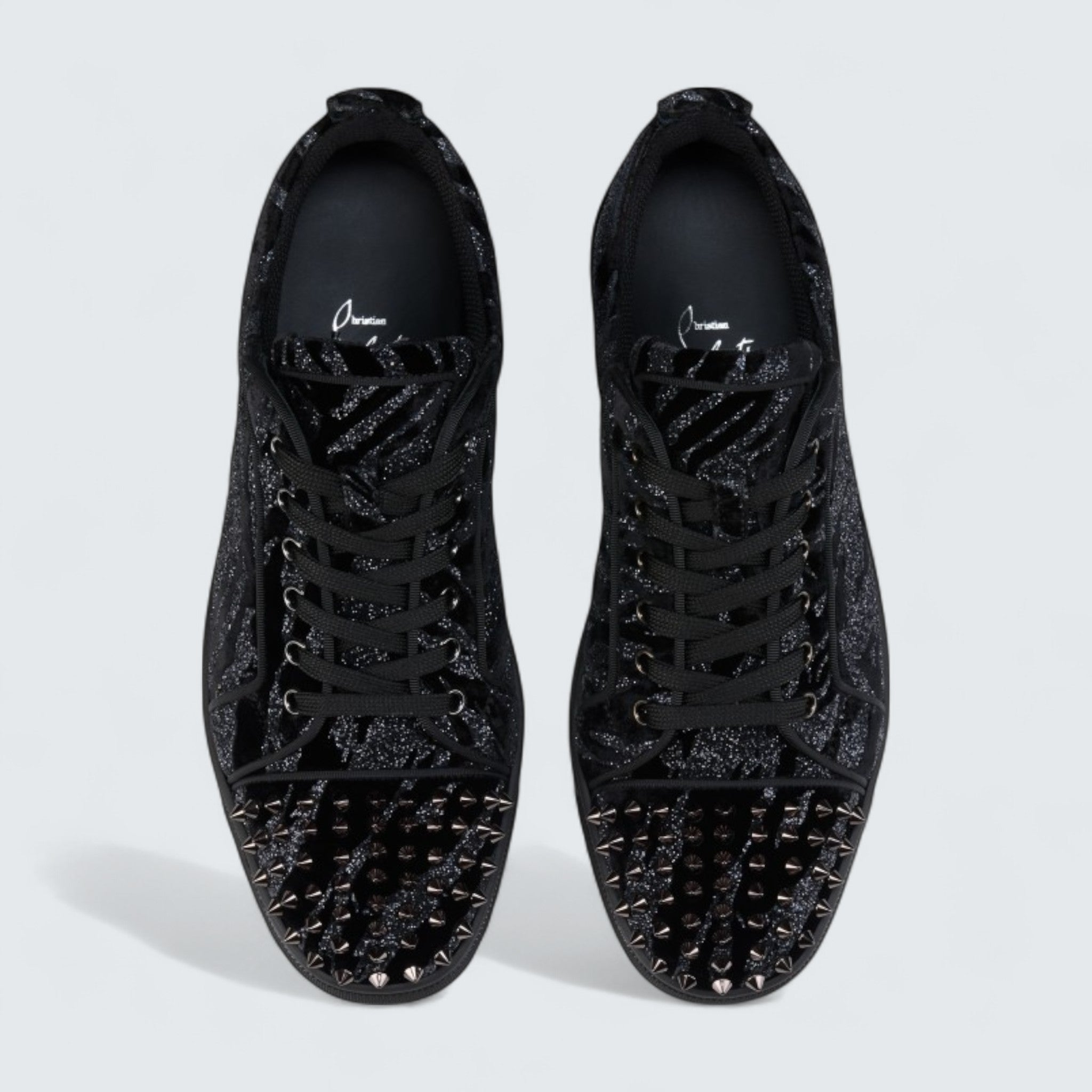 Louis Junior Spikes Zebra Printed Velvet Black Sneaker