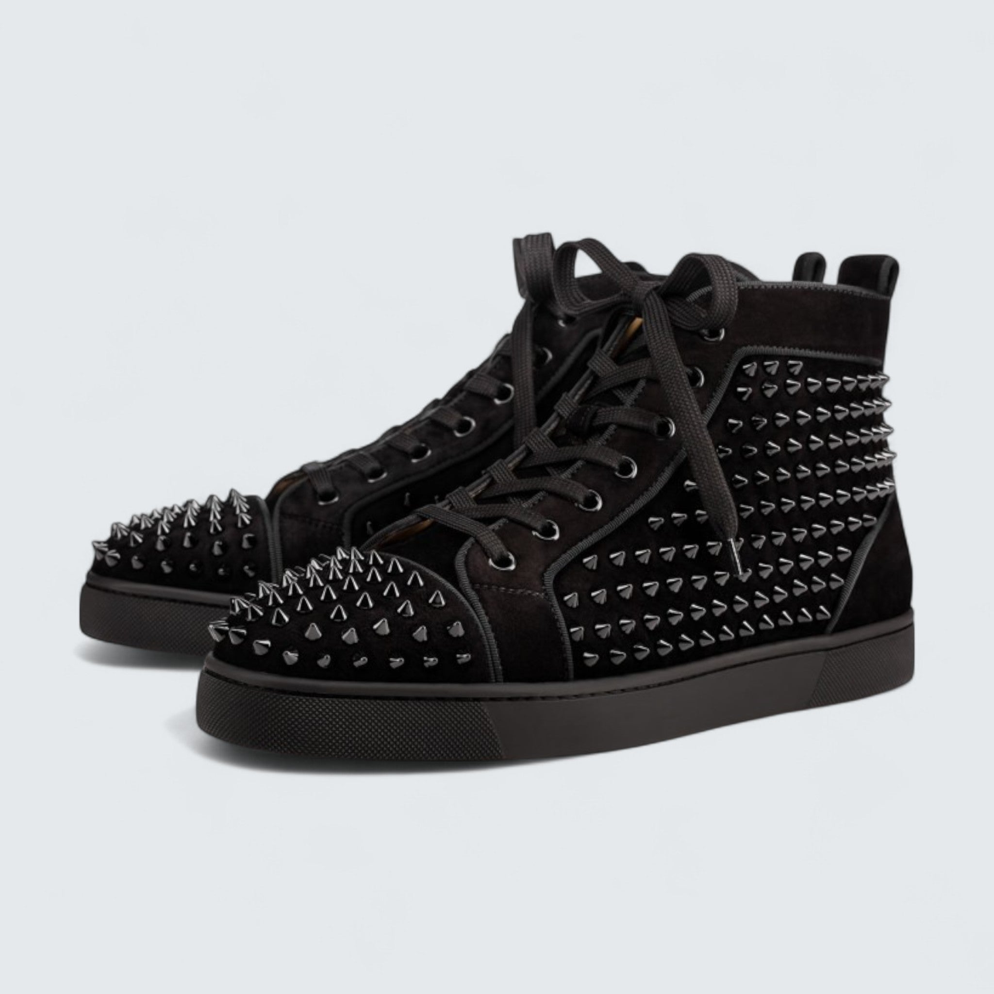 Louis Veau Velours and Spikes Black High‑Top Sneaker