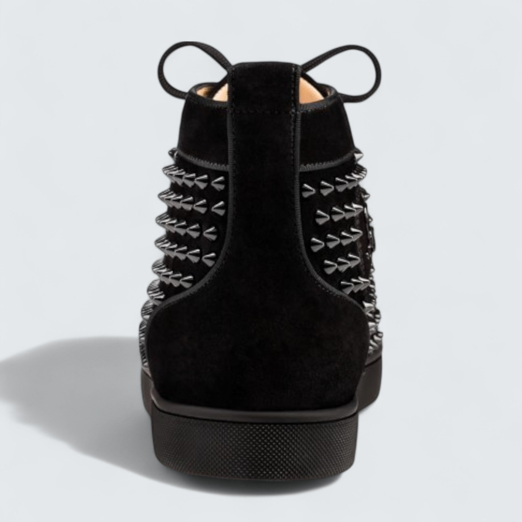 Louis Veau Velours and Spikes Black High‑Top Sneaker
