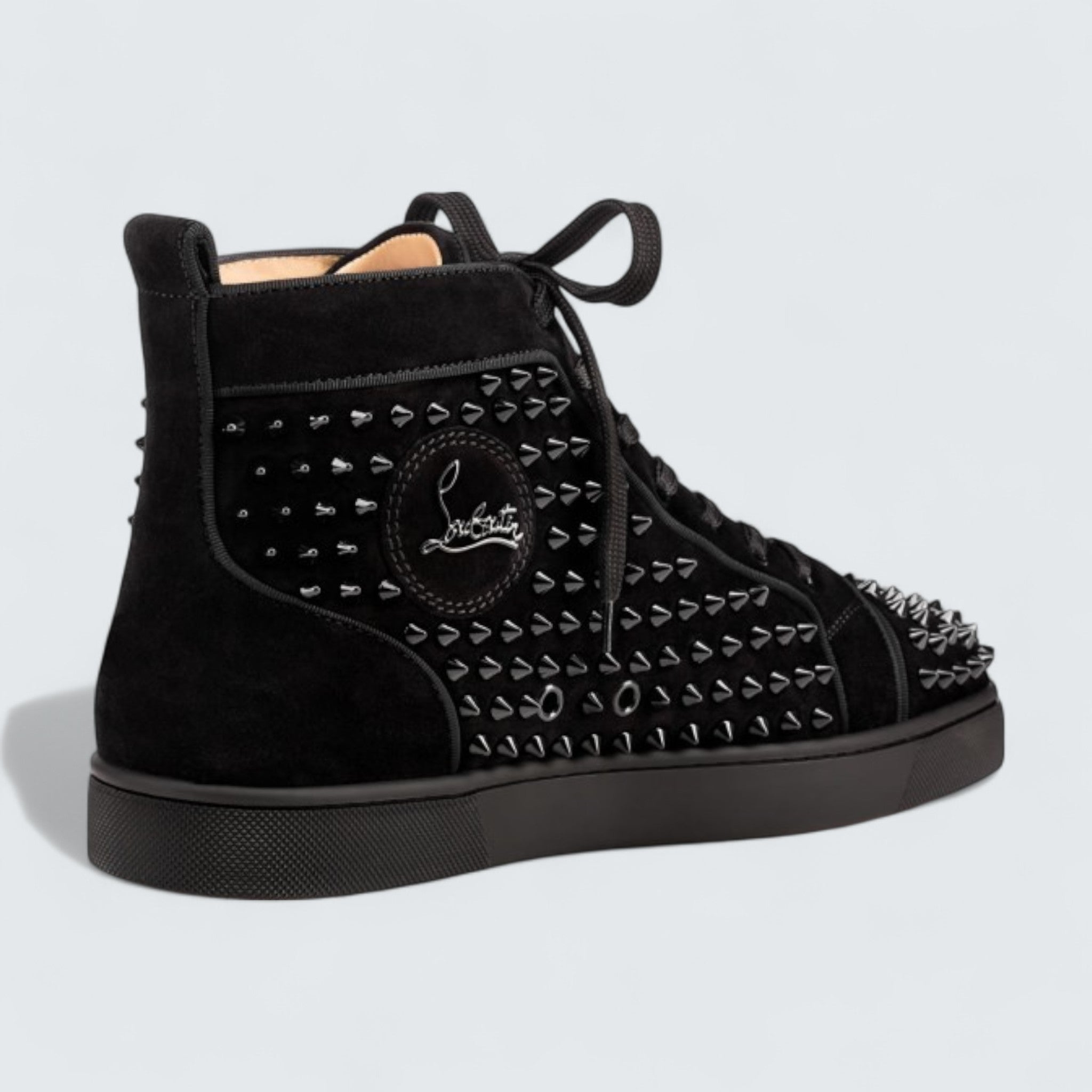 Louis Veau Velours and Spikes Black High‑Top Sneaker