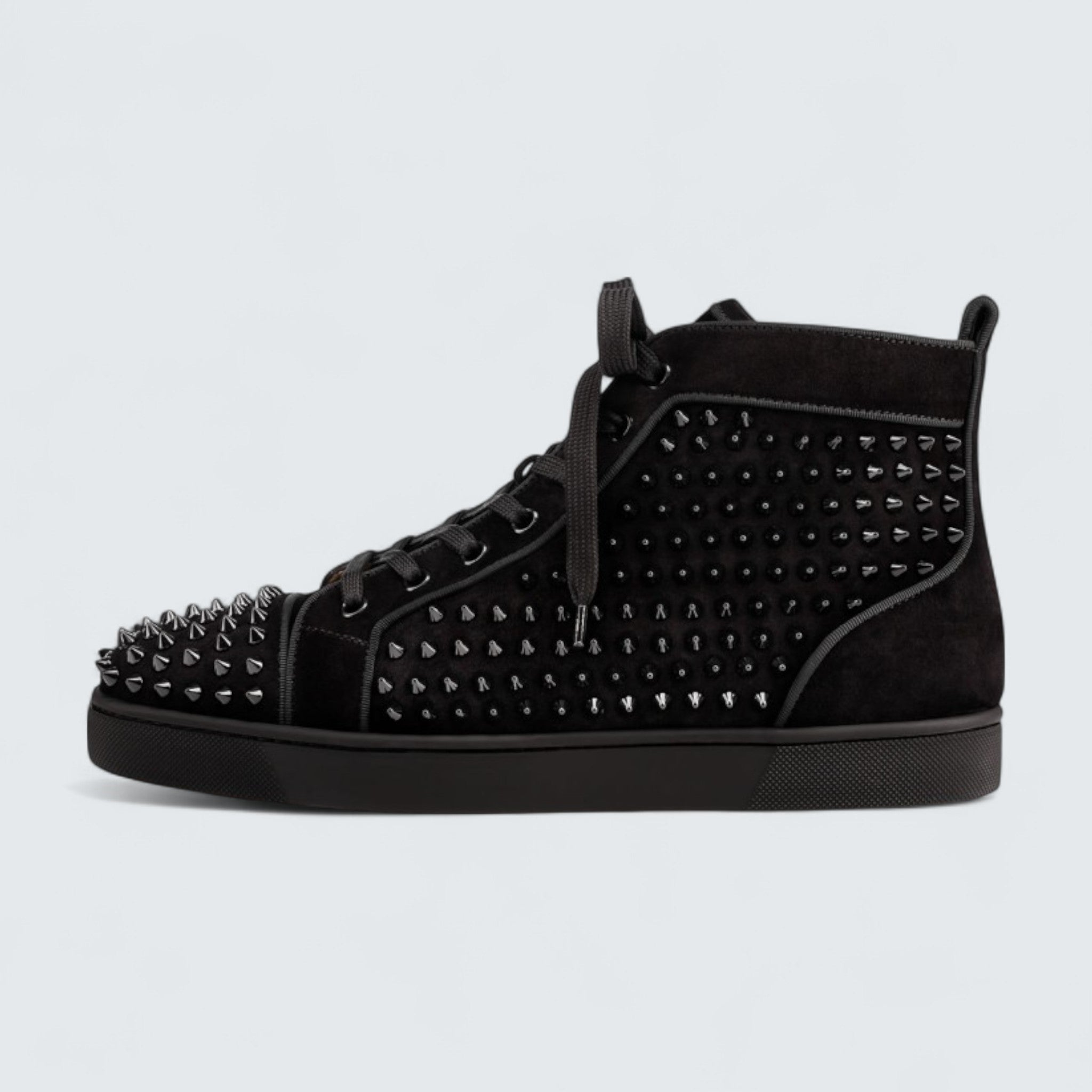 Louis Veau Velours and Spikes Black High‑Top Sneaker