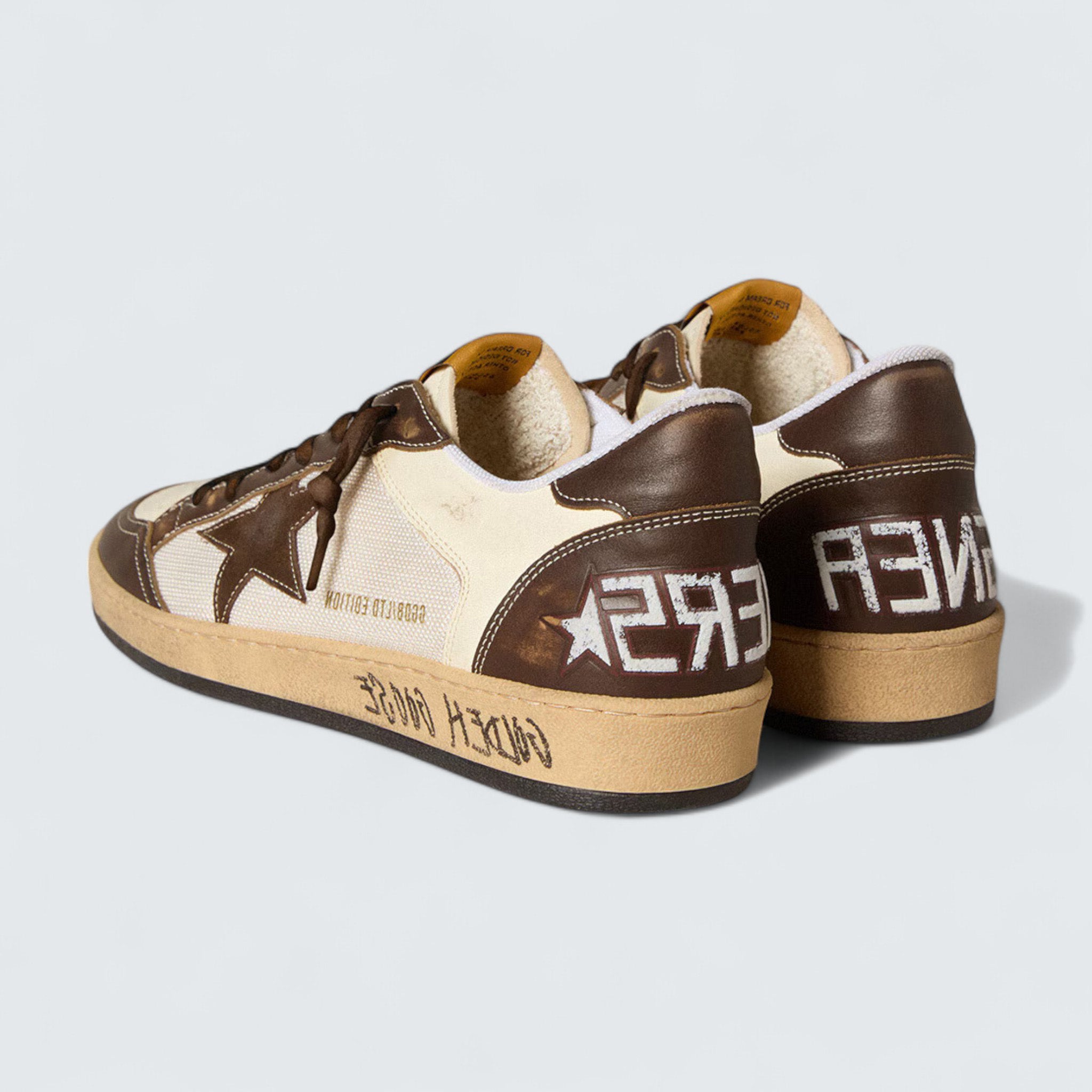 Ball Star 'Cream-White Nappa and Mesh with Brown Suede Star and Brown Leather Inserts'