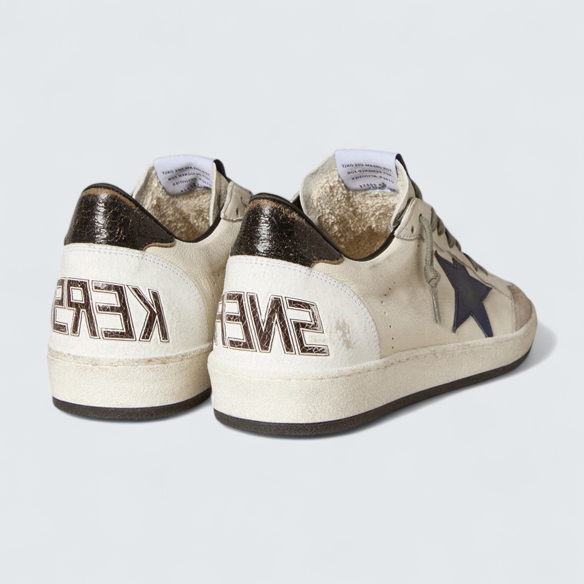 Ball Star 'Off-White Nappa Leather with Navy Blue Leather Star and Black Metallic Leather Heel Tab'