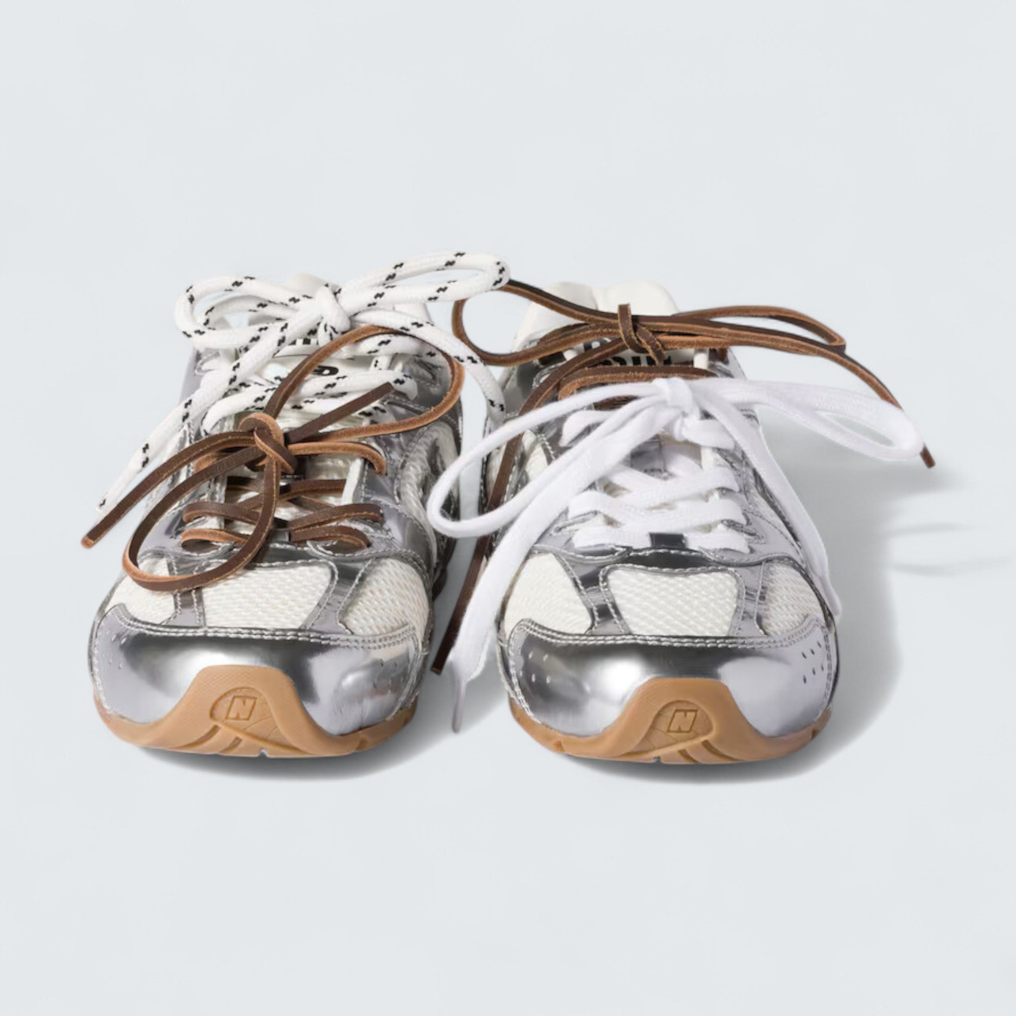 x New Balance 530 SL Metallic Leather and Mesh Sneakers 'Silver'