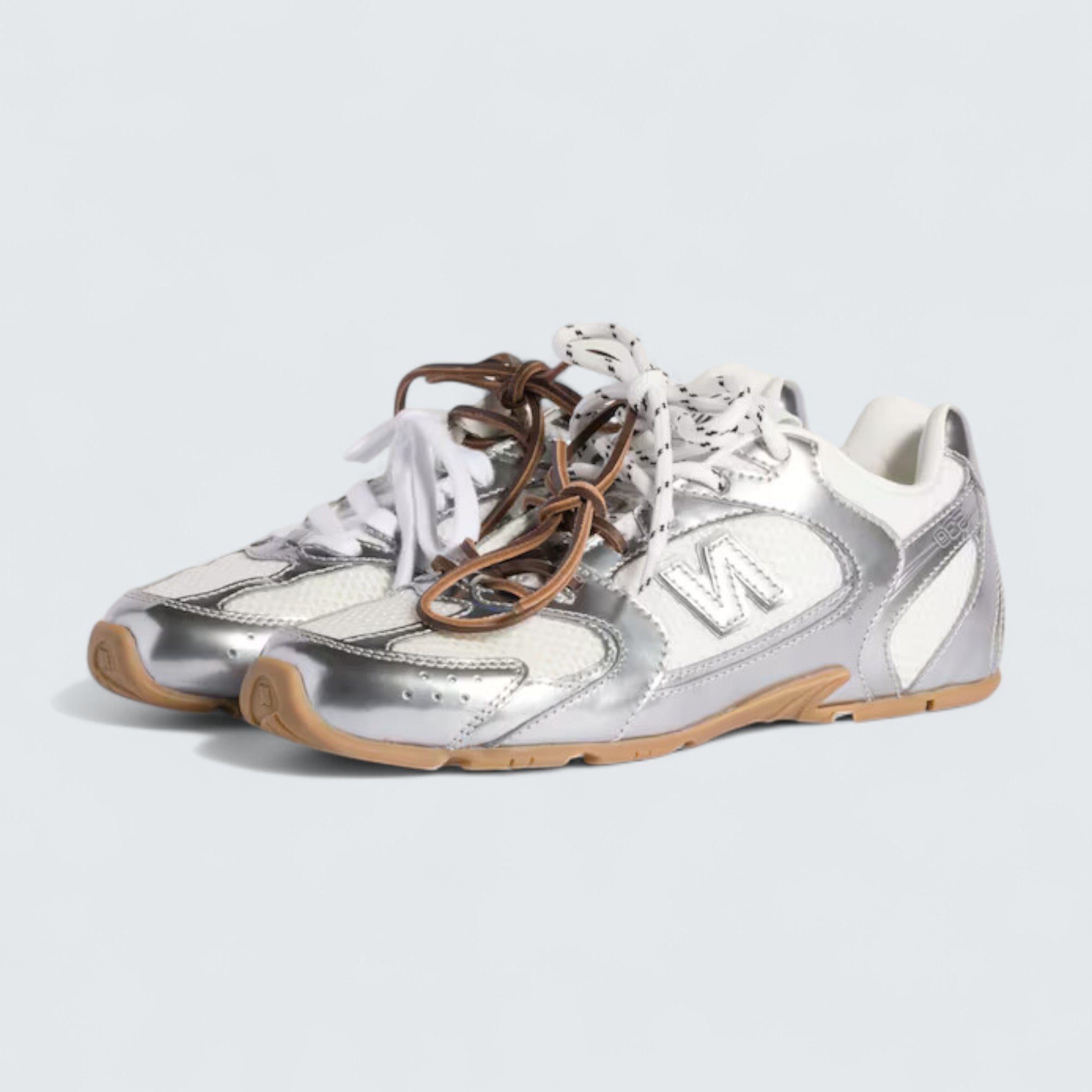 x New Balance 530 SL Metallic Leather and Mesh Sneakers 'Silver'