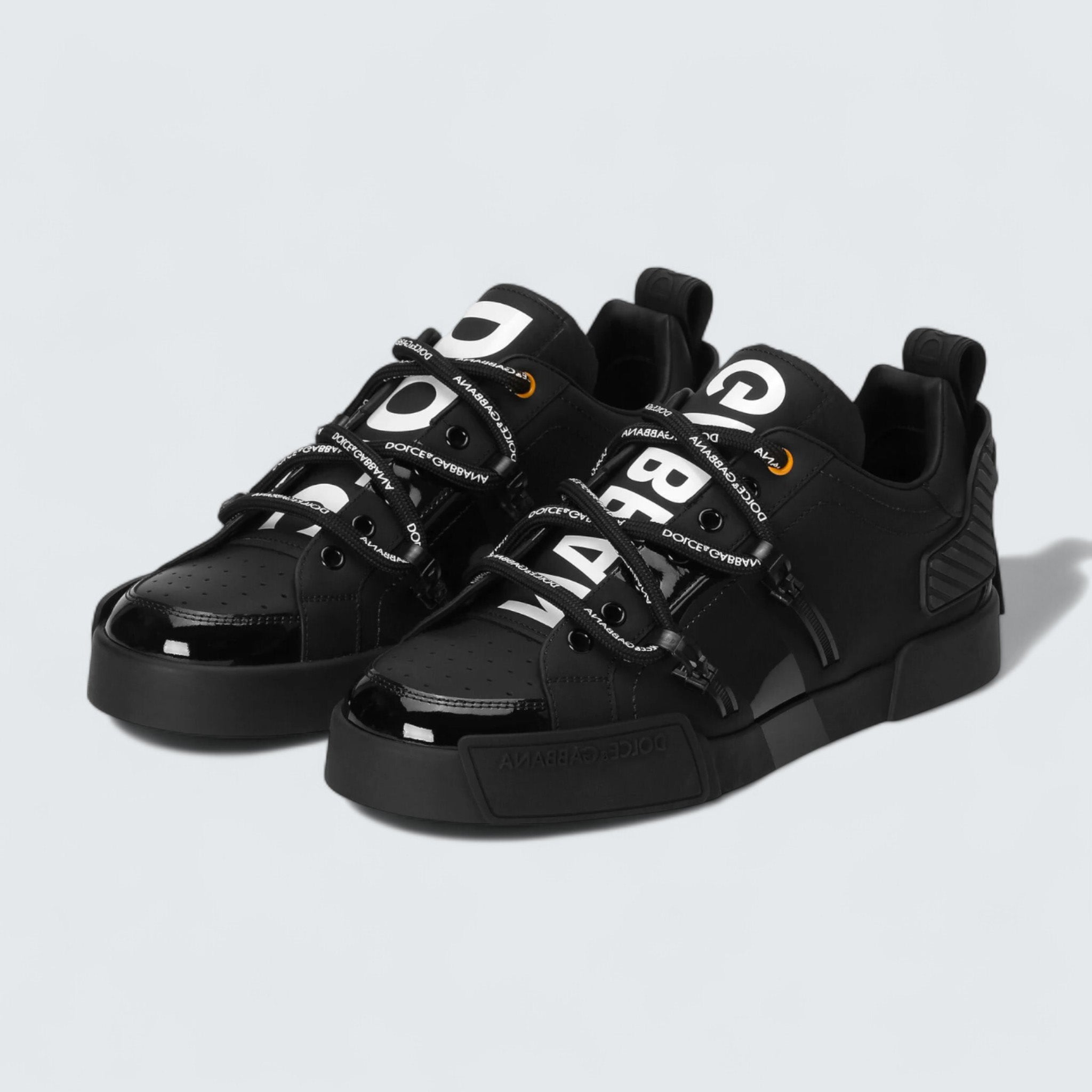 D&G Portofino Sneakers in Calfskin and Patent Leather 'Black'