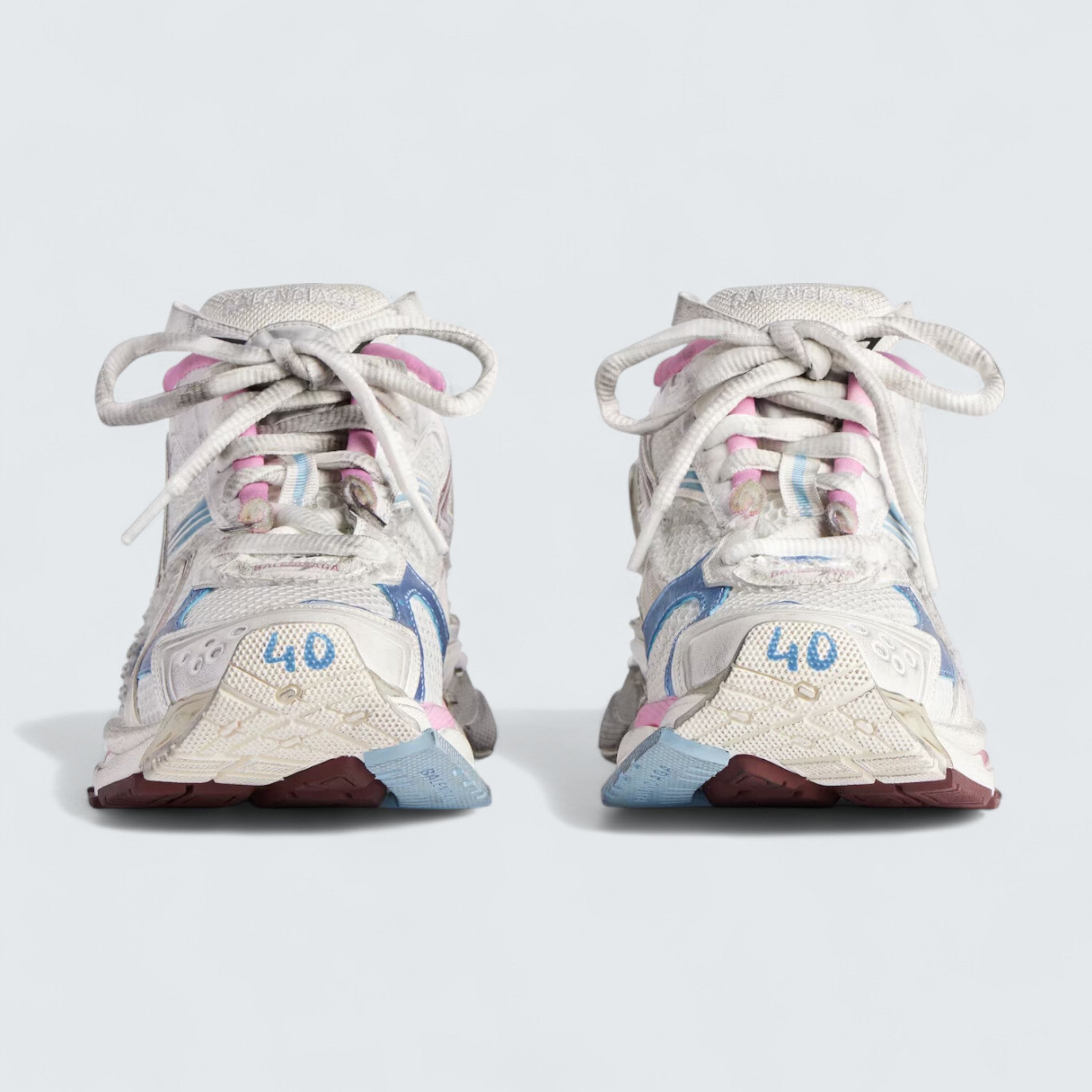 Runner Gradient Sneaker in White, Brown, Blue, Pink and Grey Mesh, Polyurethane and Polyester