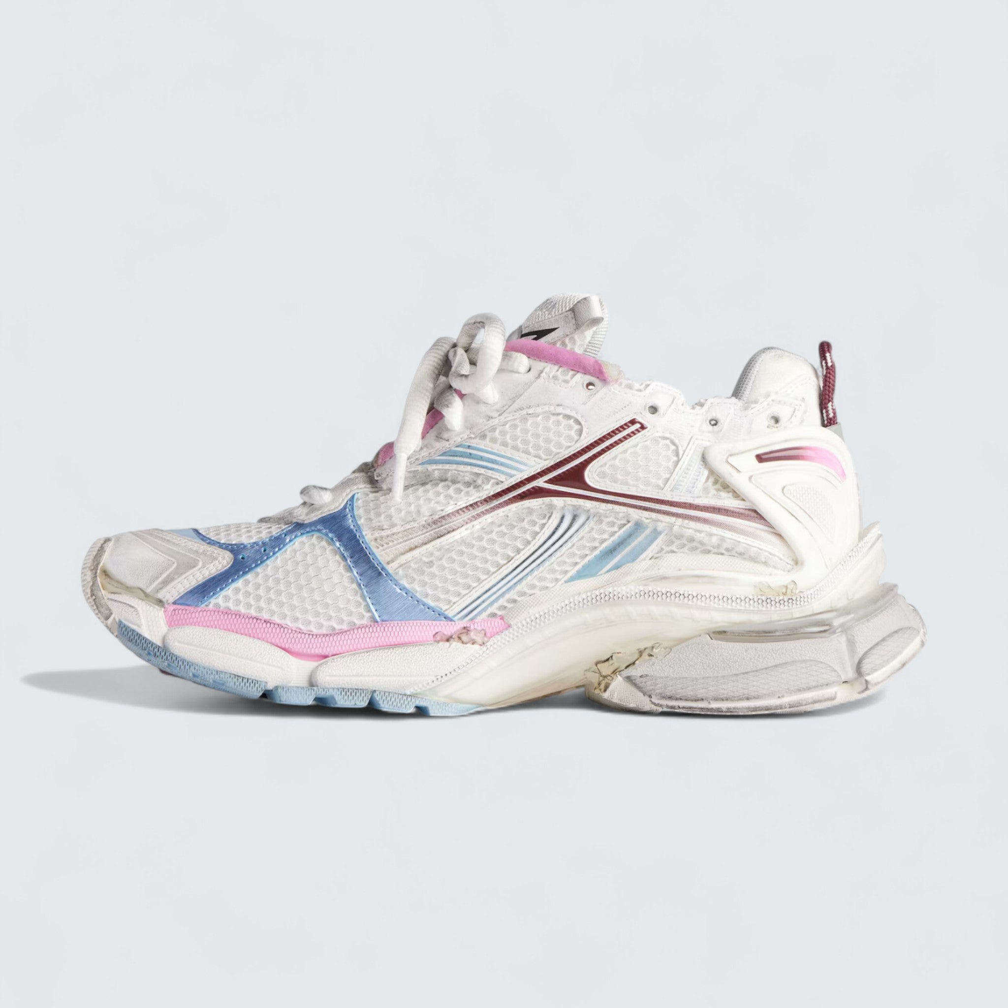 Runner Gradient Sneaker in White, Brown, Blue, Pink and Grey Mesh, Polyurethane and Polyester
