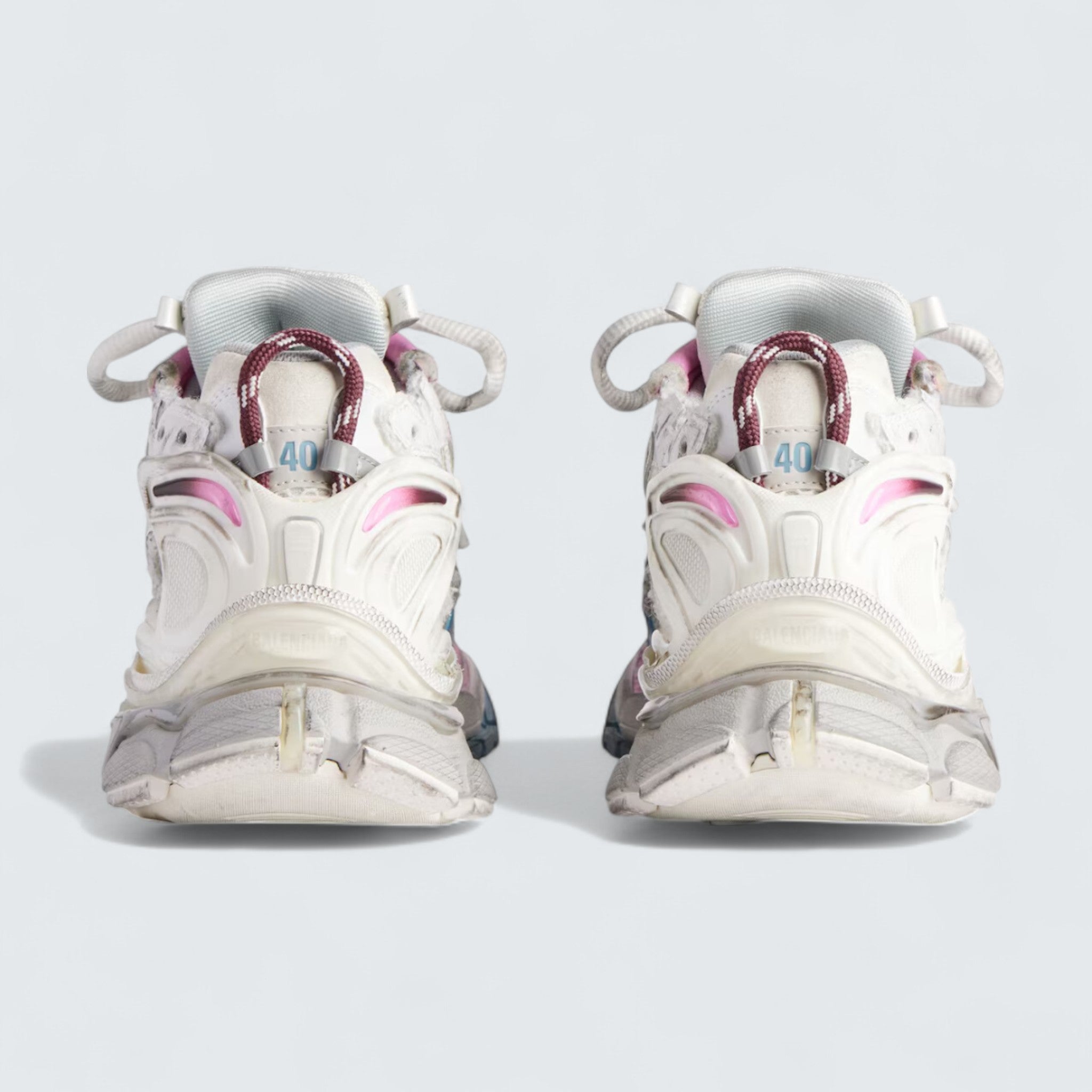 Runner Gradient Sneaker in White, Brown, Blue, Pink and Grey Mesh, Polyurethane and Polyester