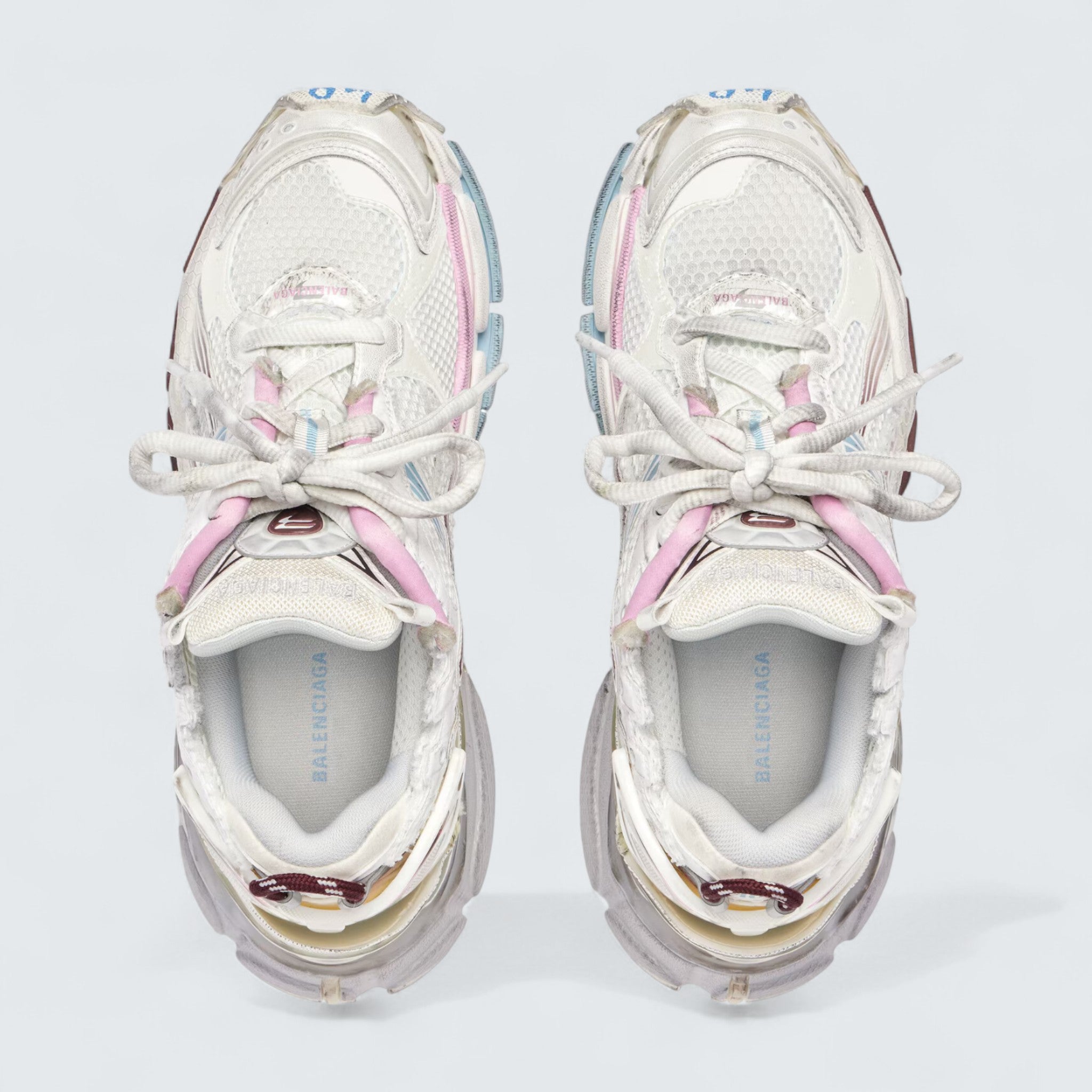 Runner Gradient Sneaker in White, Brown, Blue, Pink and Grey Mesh, Polyurethane and Polyester