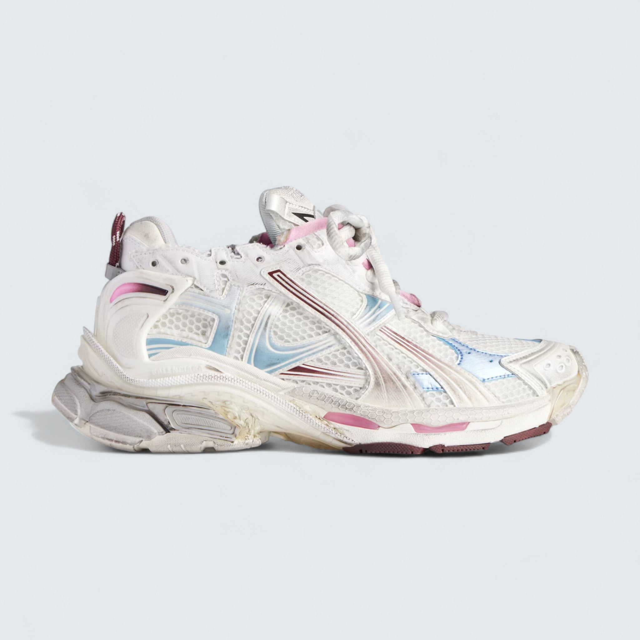 Runner Gradient Sneaker in White, Brown, Blue, Pink and Grey Mesh, Polyurethane and Polyester